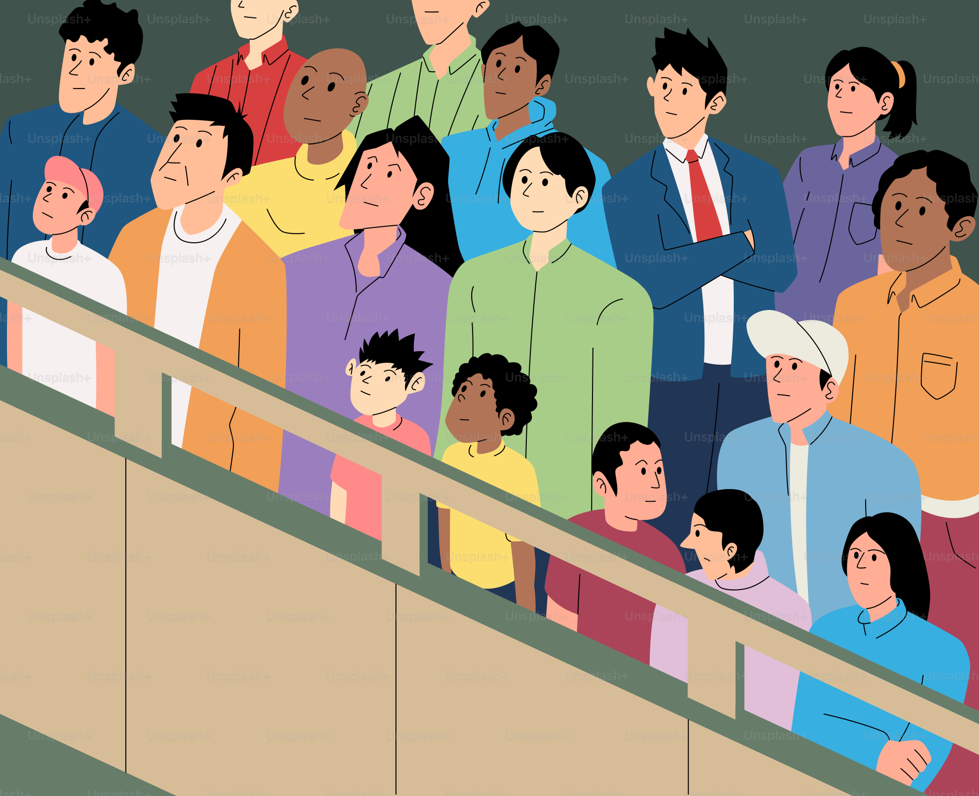 People stand together on an escalator.