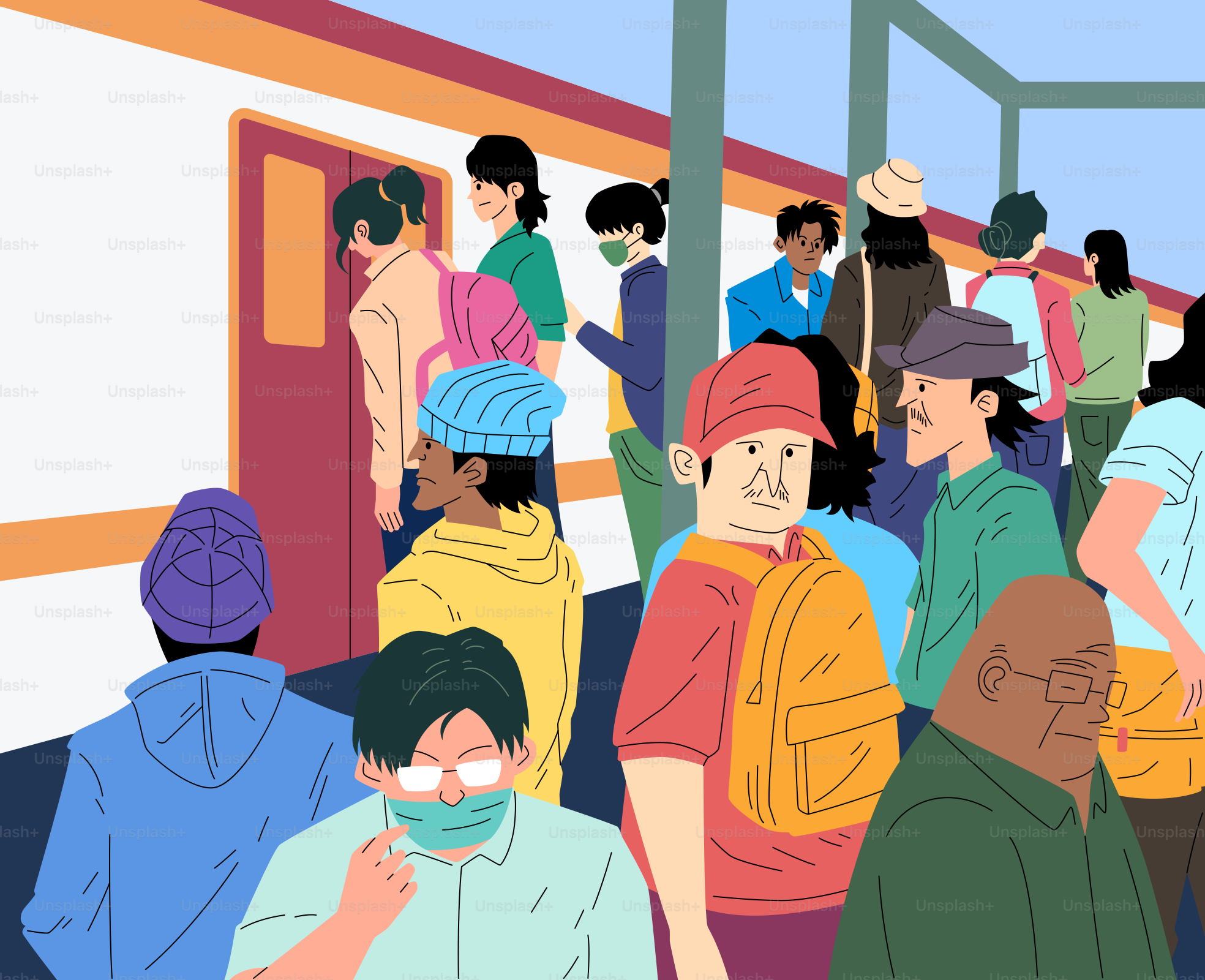 People are waiting to board a train.