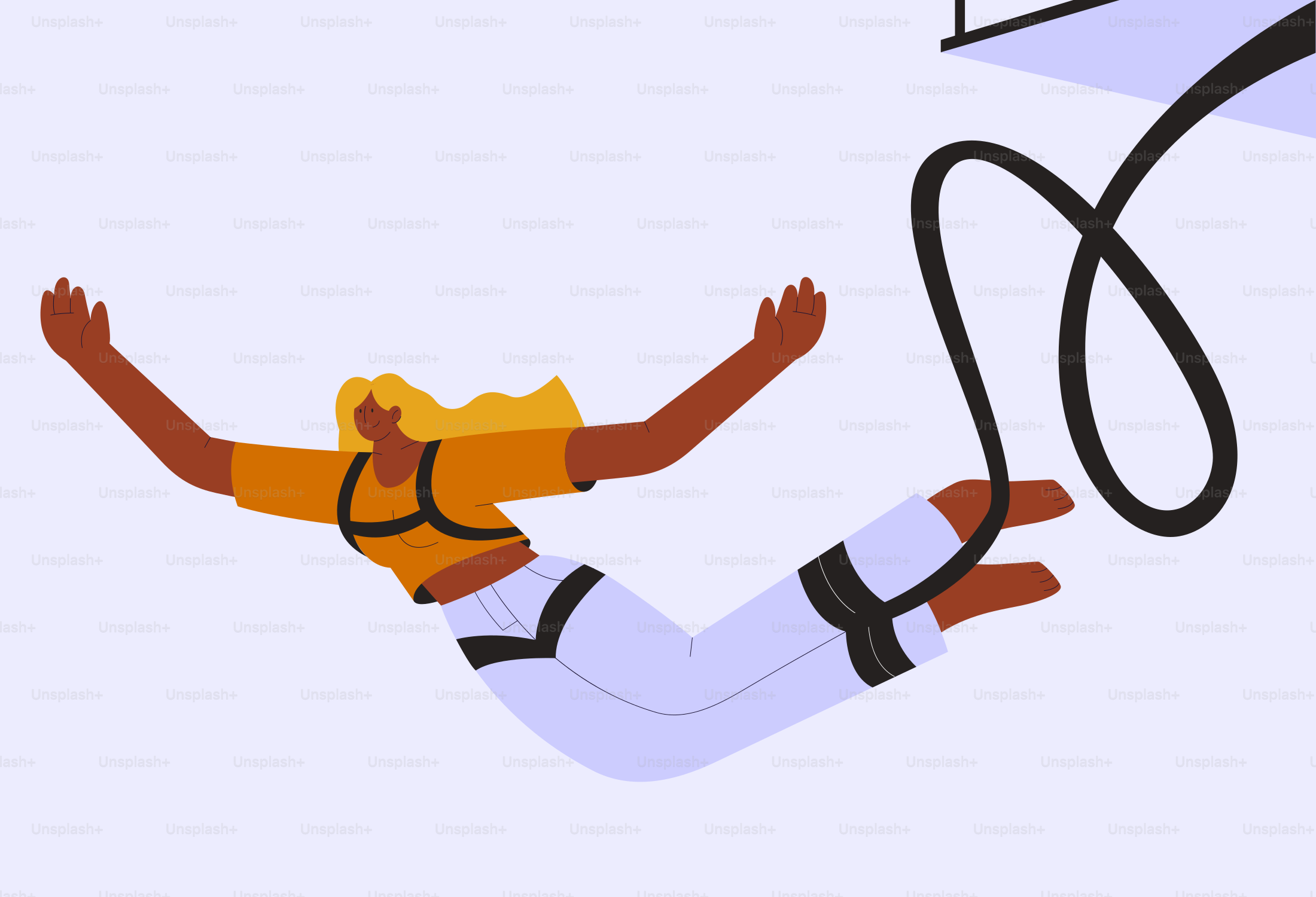 Woman is bungee jumping from a high place.