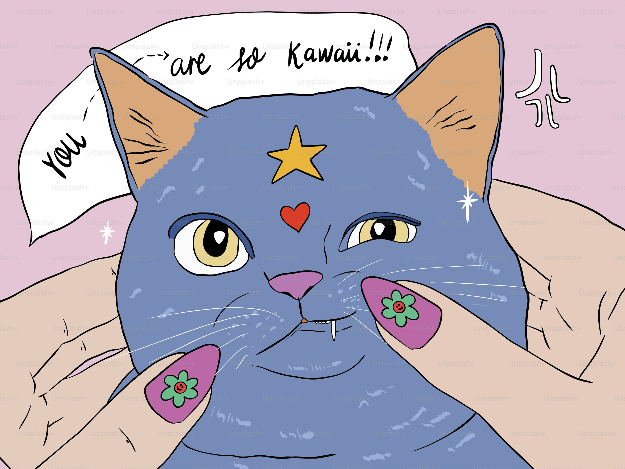 A blue cat being called "kawaii!"
