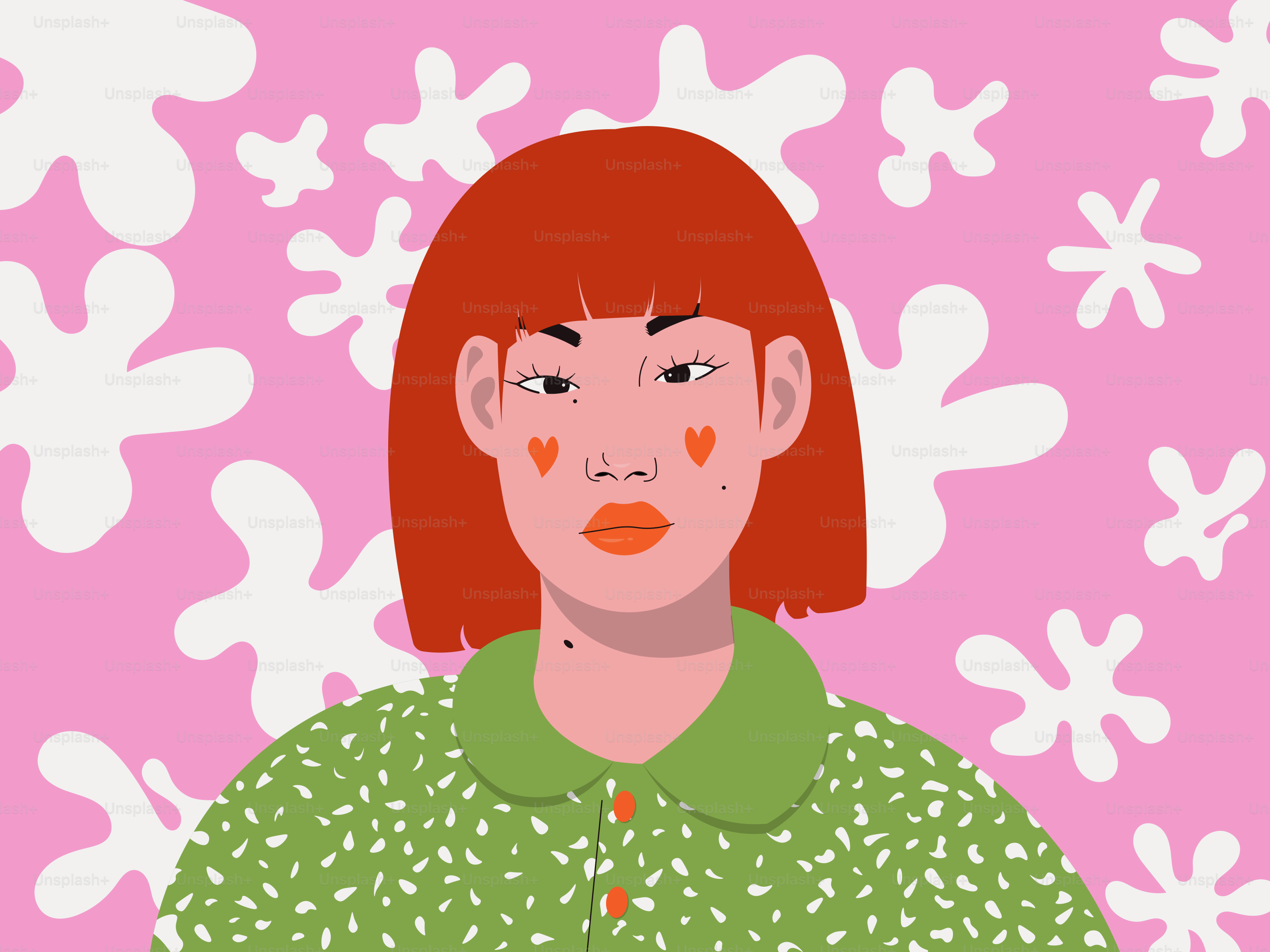 Girl with red hair and hearts on her cheeks.