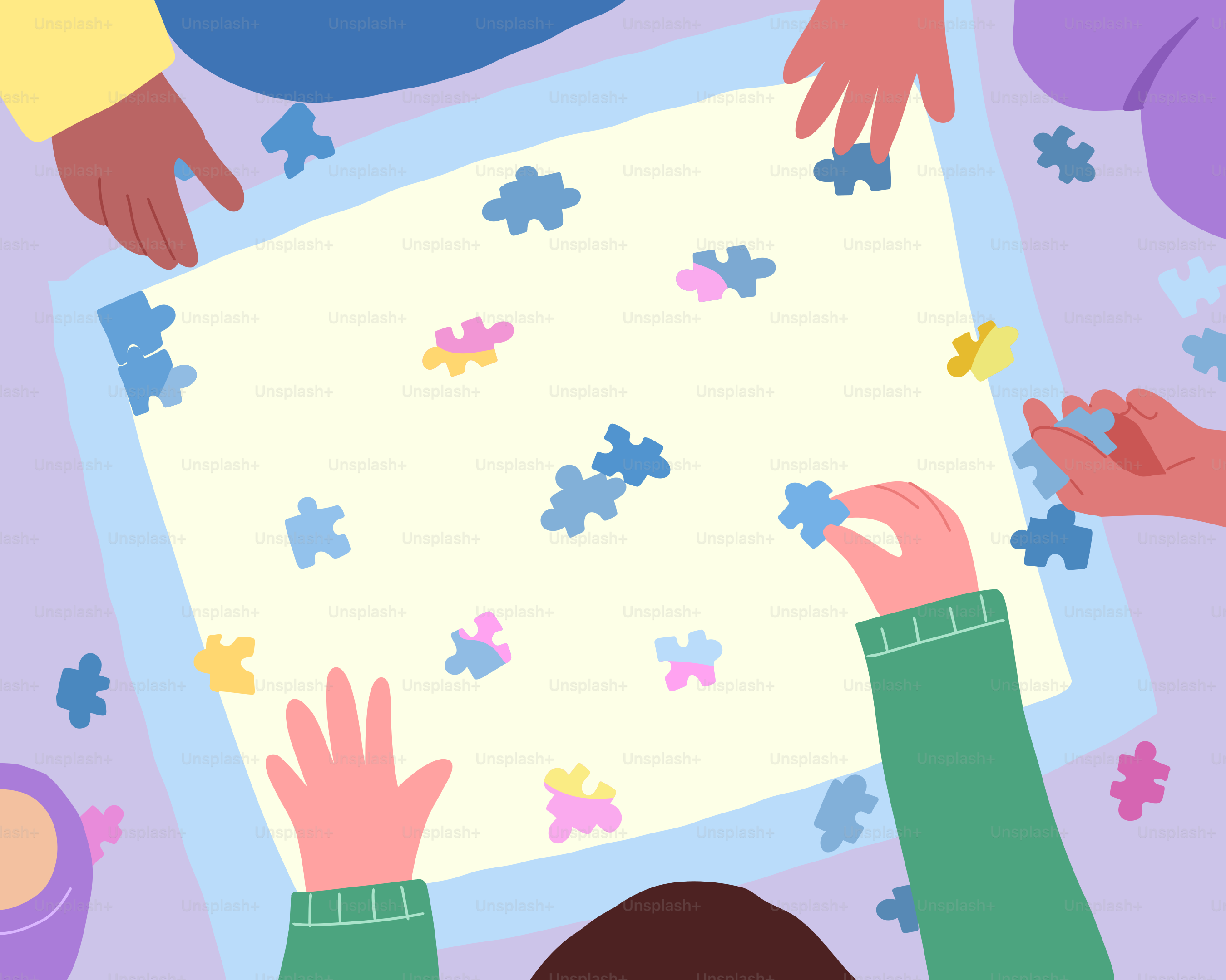 Les gens travaillent ensemble pour résoudre un puzzle.