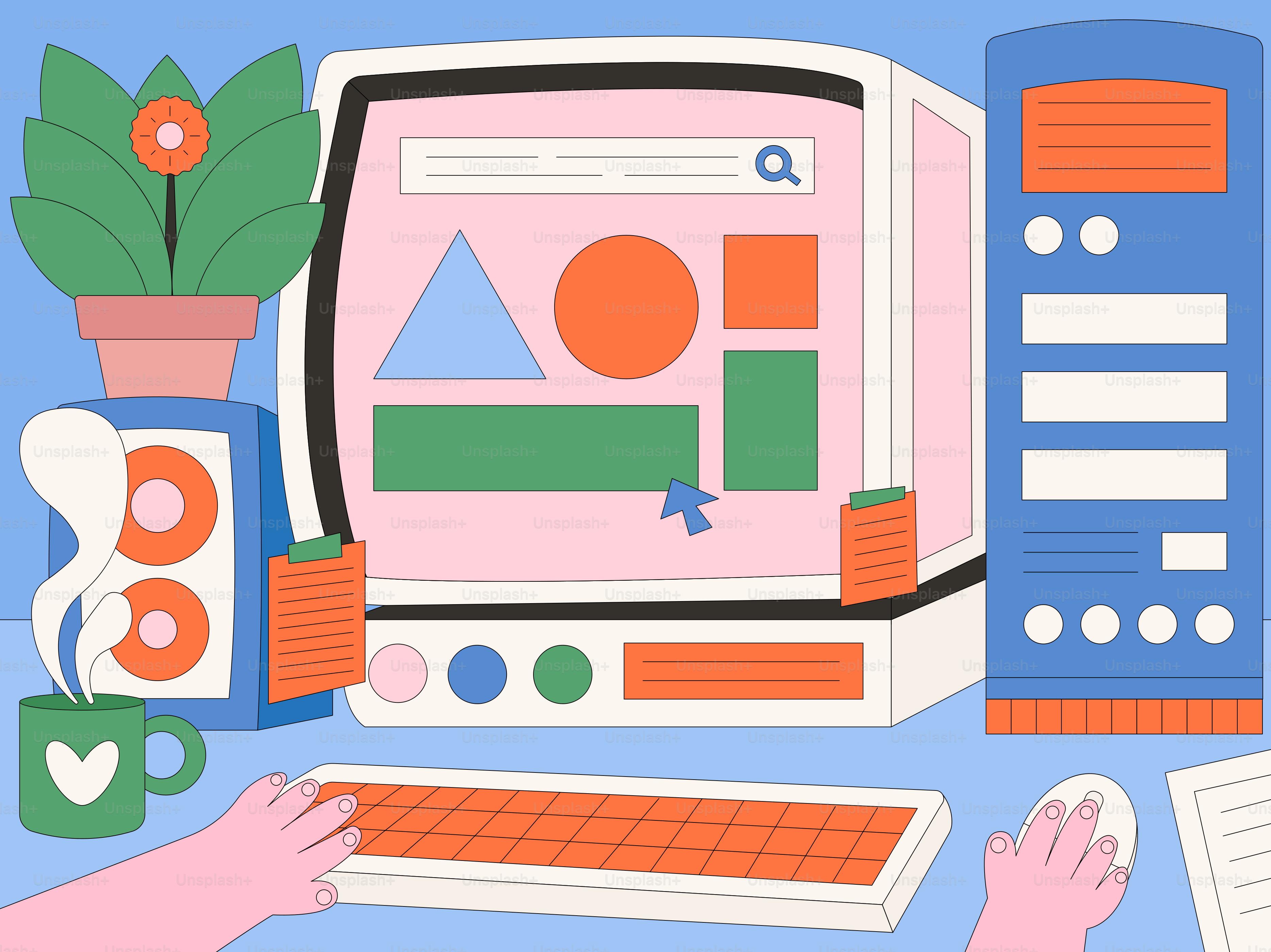 Spazio di lavoro creativo con un setup desktop retrò