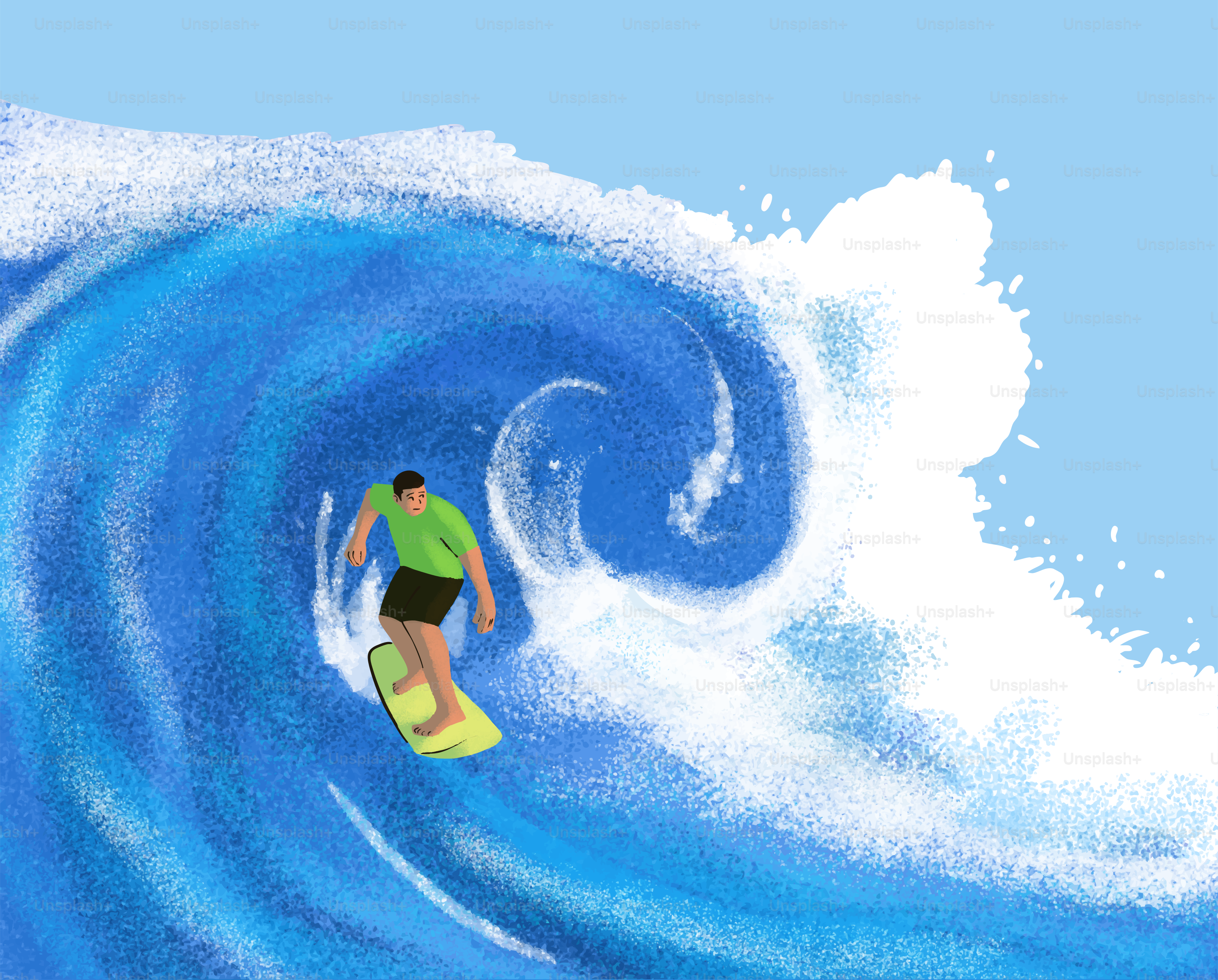 Surfer rides a big wave.