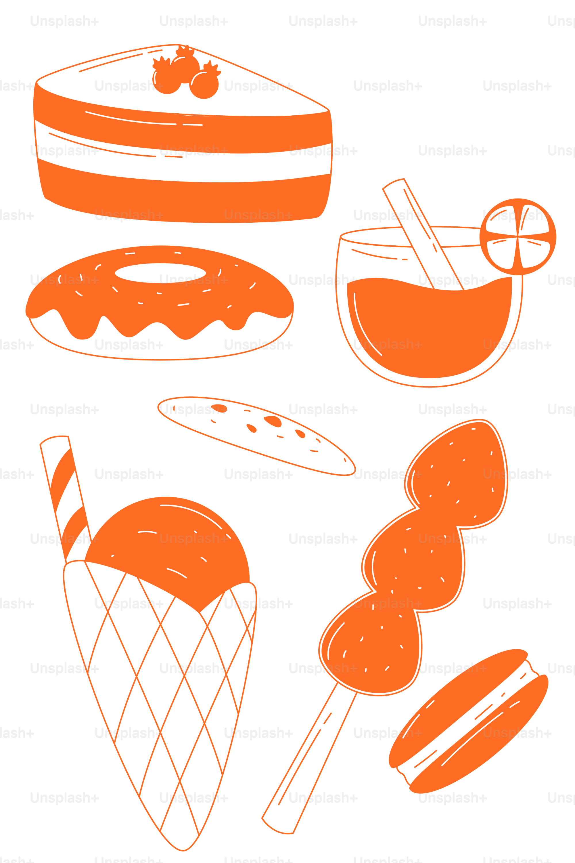 Des desserts et gourmandises à l’orange disposés sur du blanc.