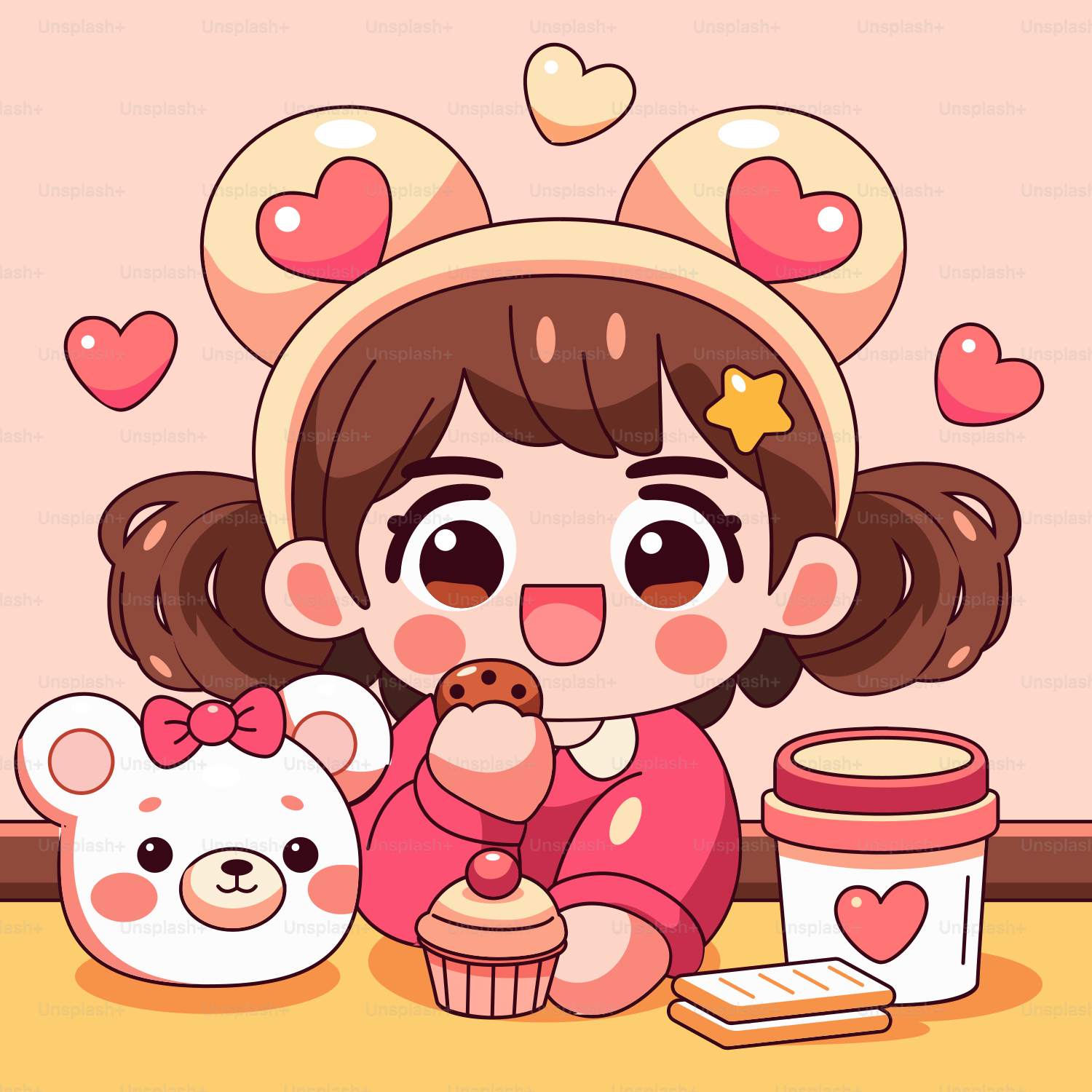 Jolie fille appréciant des collations entourée d'amour. vectoriel – Image de  Illustration sur Unsplash, image size:3000x3000