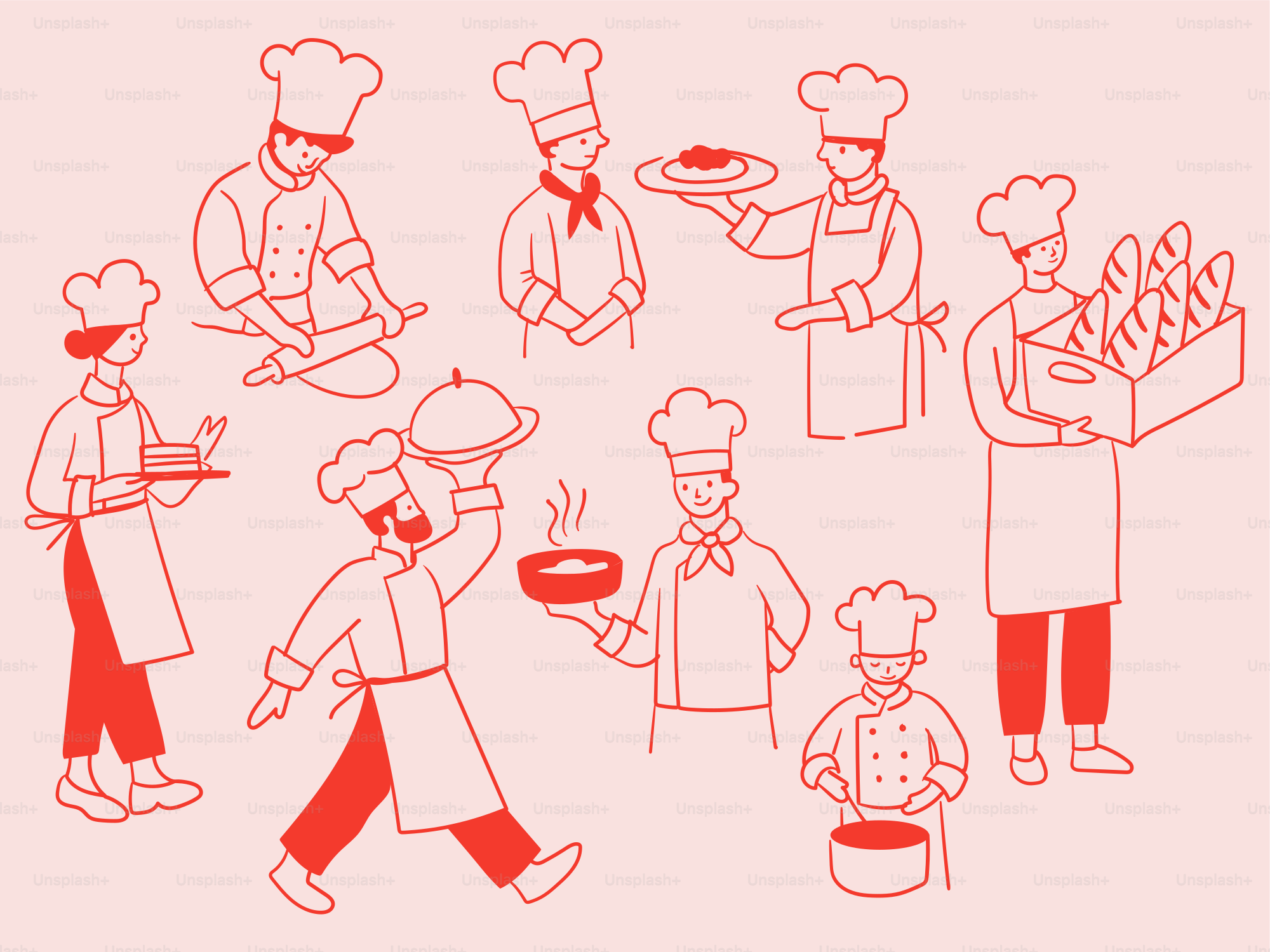 Chefs are preparing food in the kitchen.