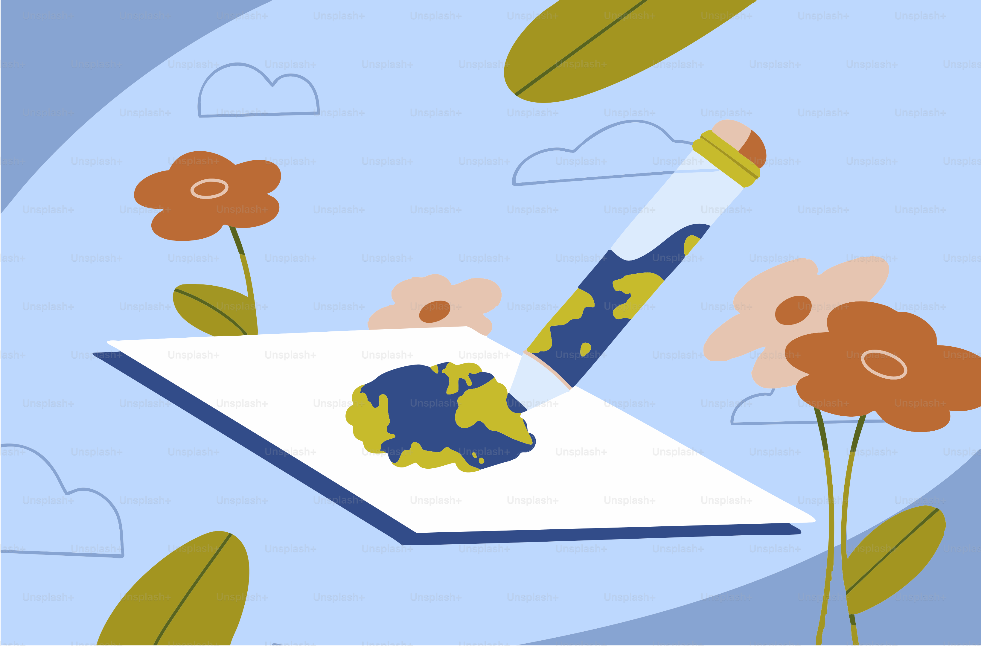 A pencil is drawing the world on paper.