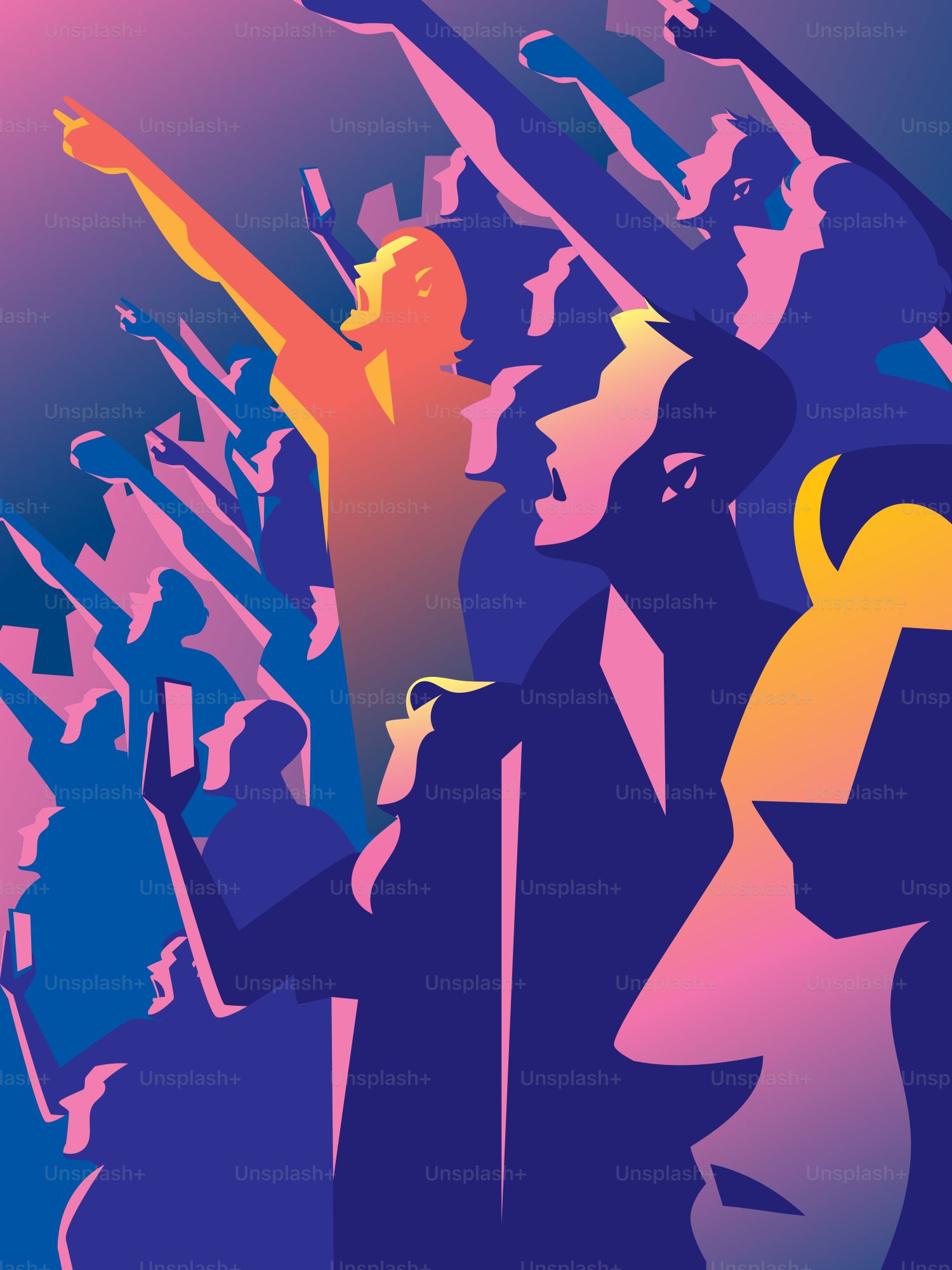 Una multitud de personas levanta los brazos.