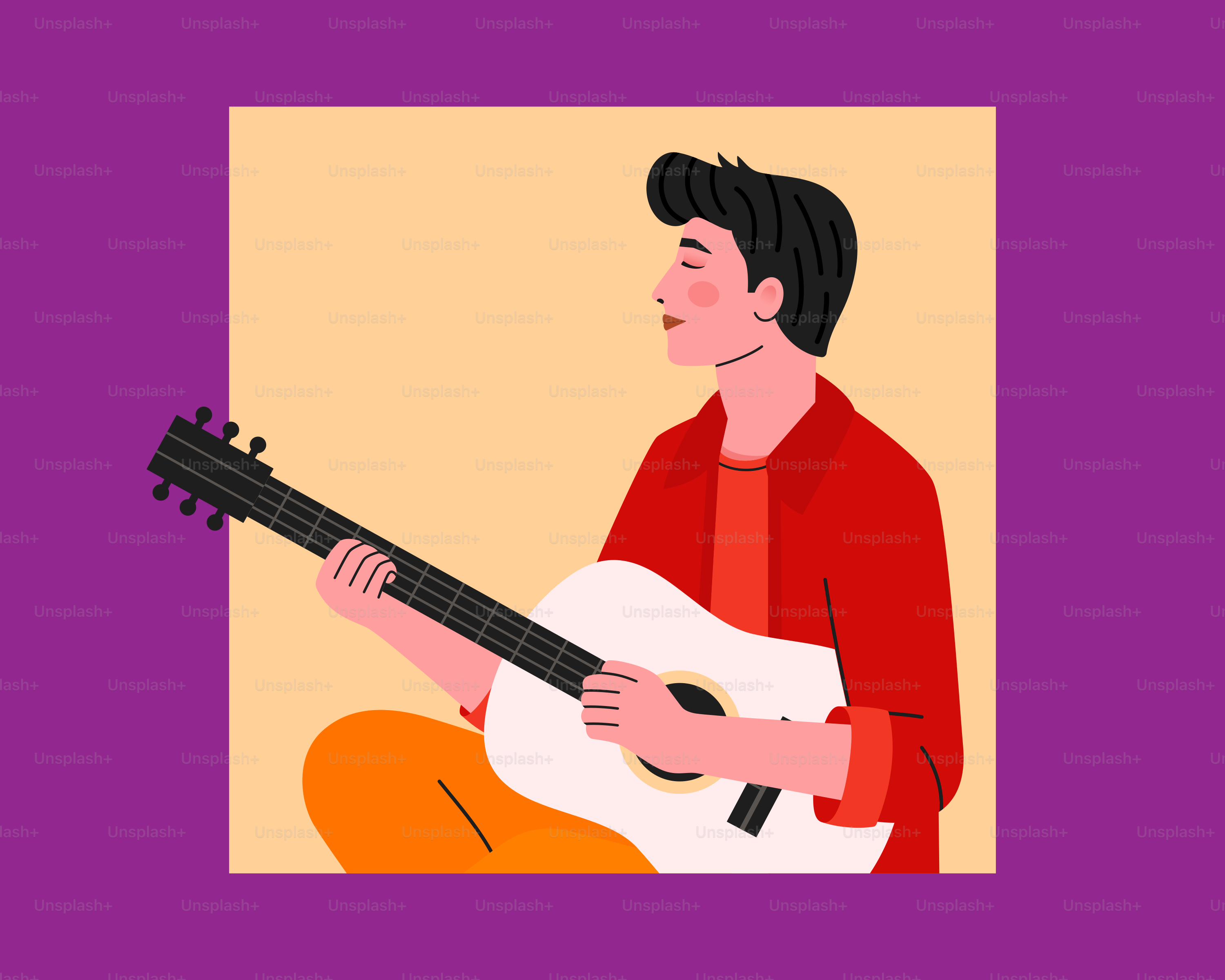 Man playing acoustic guitar in an illustration.