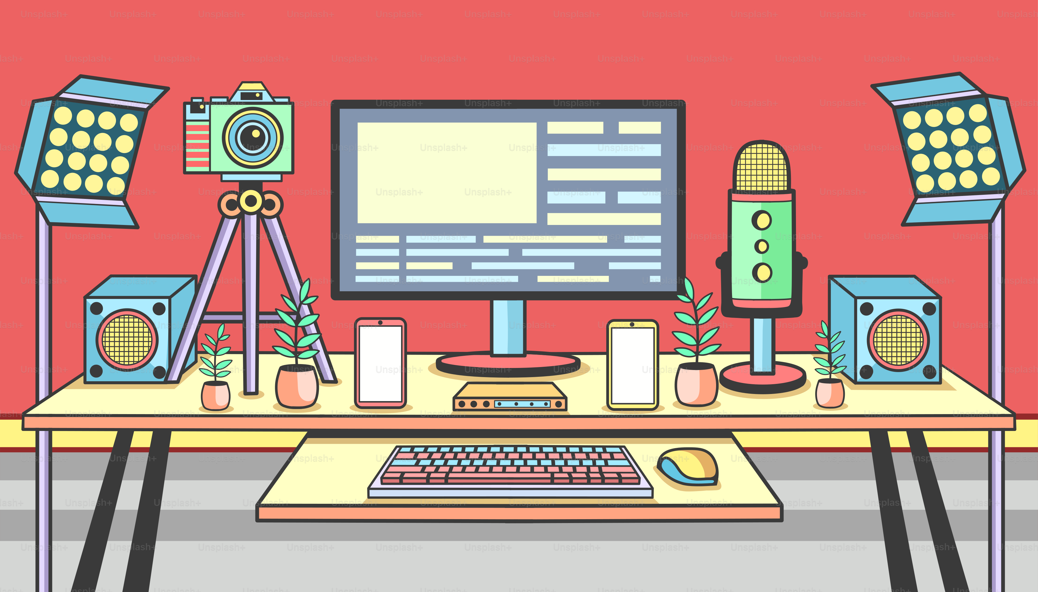 A digital studio is ready for content creation.