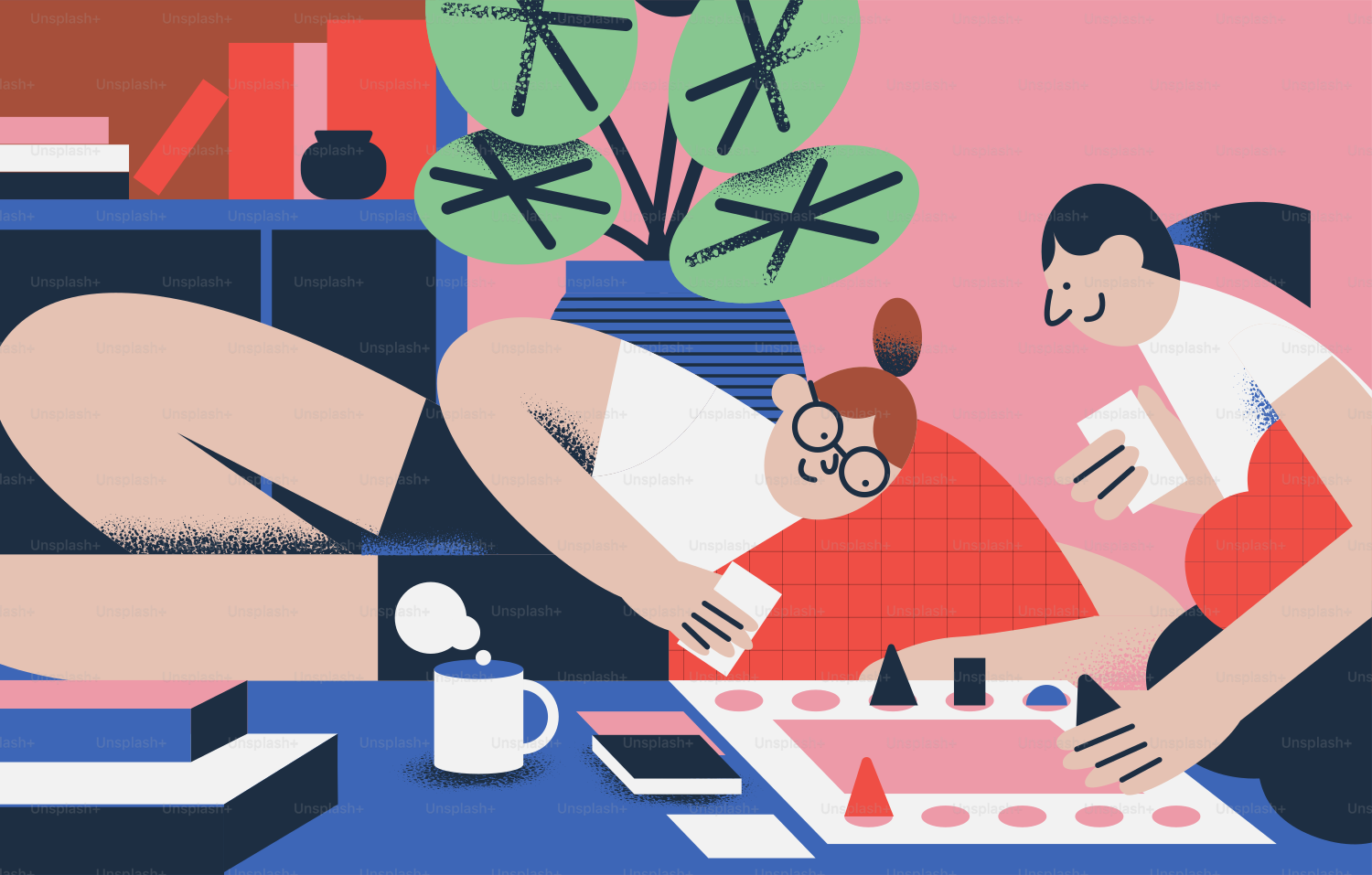 Deux personnes jouent à un jeu de société à l’intérieur.