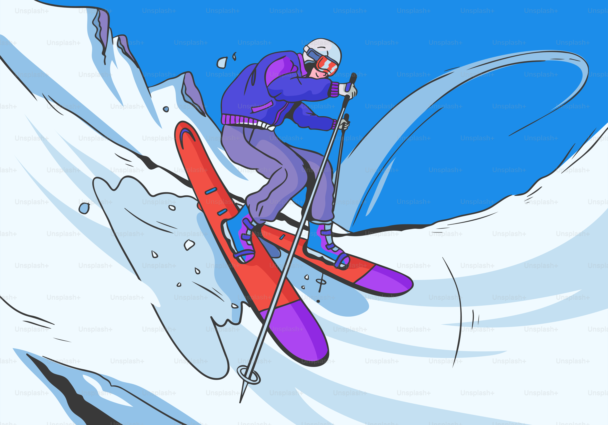 Skier carves down a snowy mountain slope.