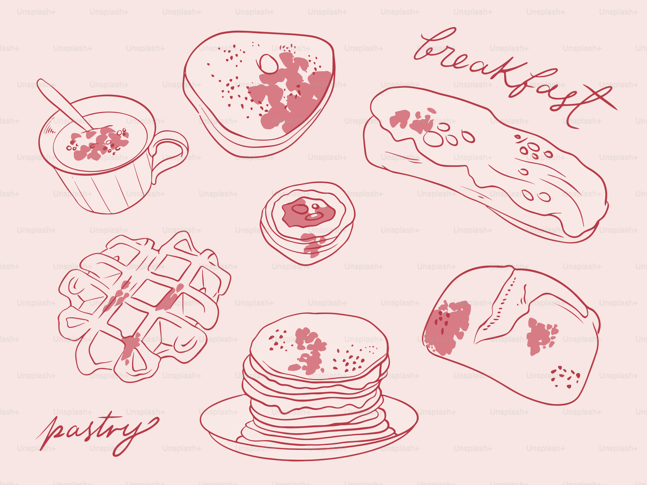 Delicious pastries, including waffles and pancakes.