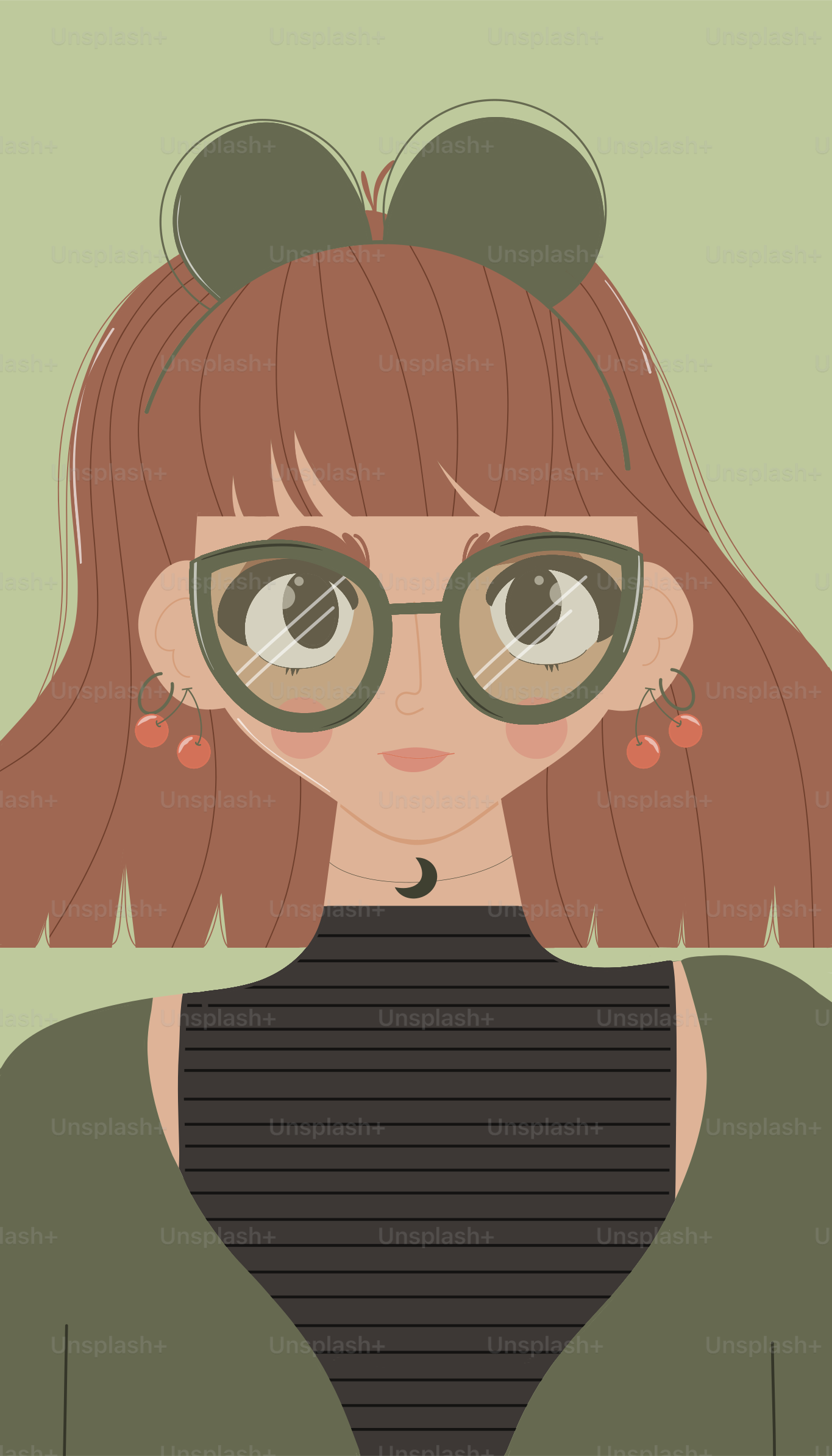 Cute girl with glasses, bow and cherry earrings.