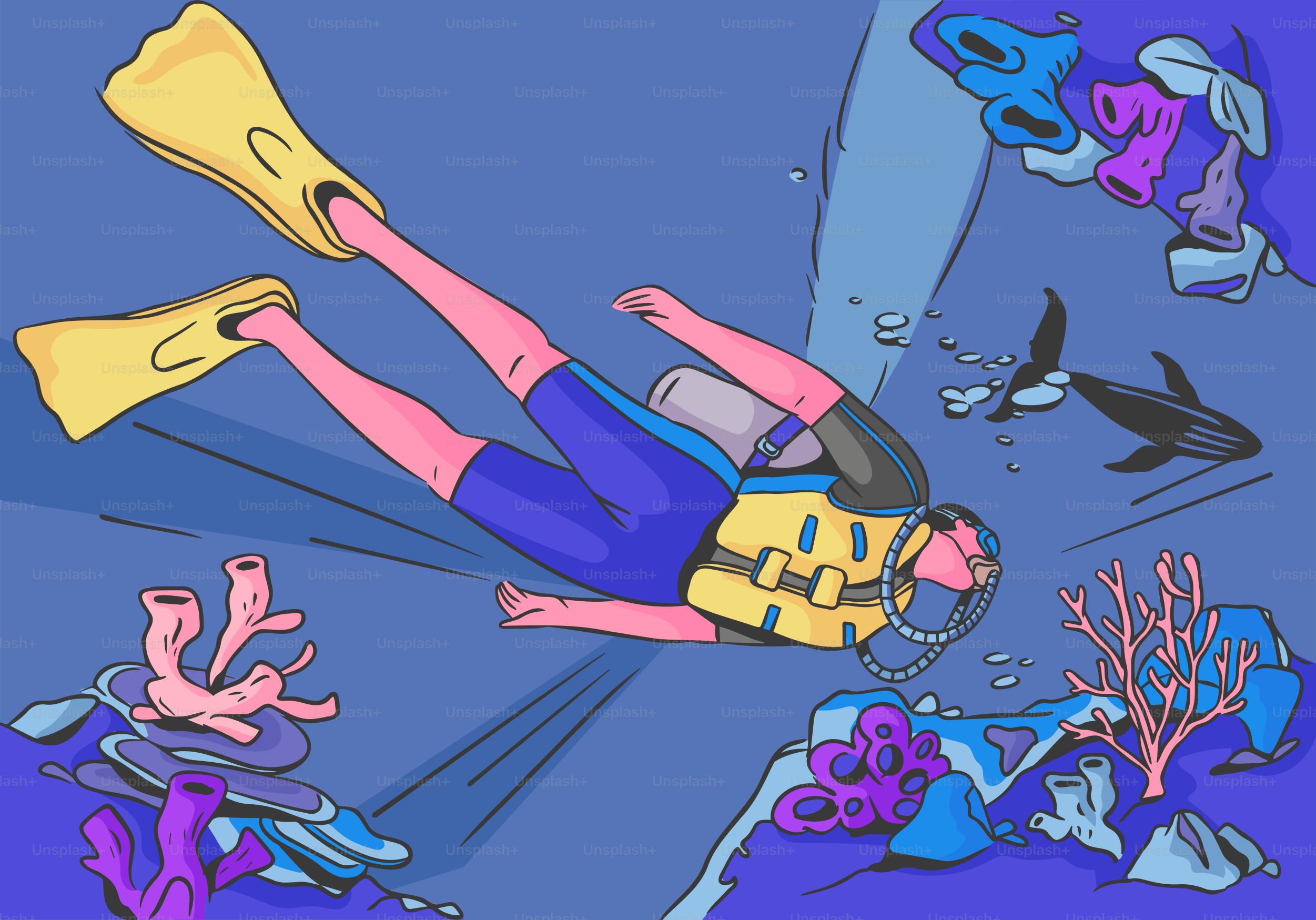 Un plongeur explore le monde sous-marin.