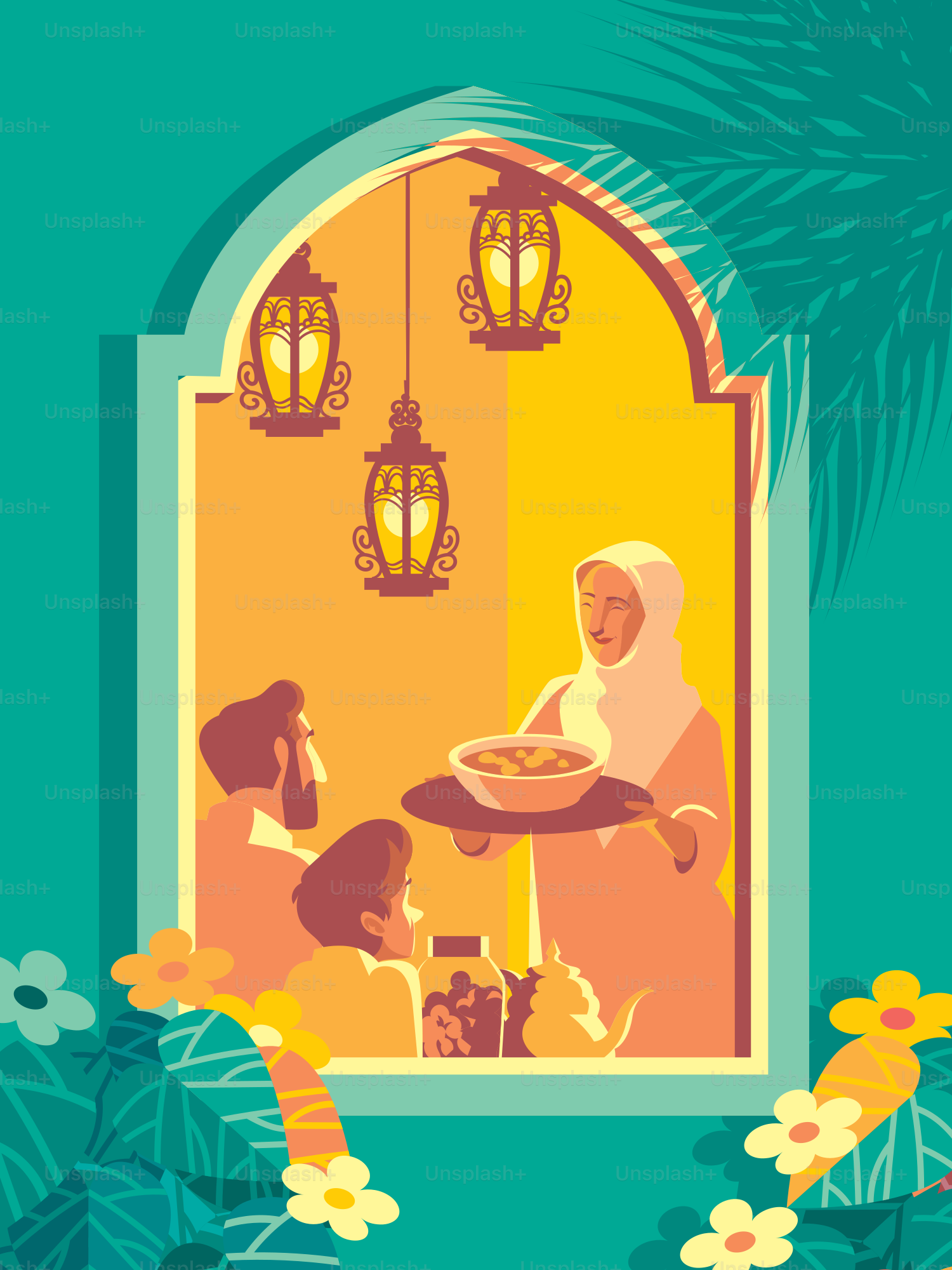 Family is sharing a meal during ramadan.