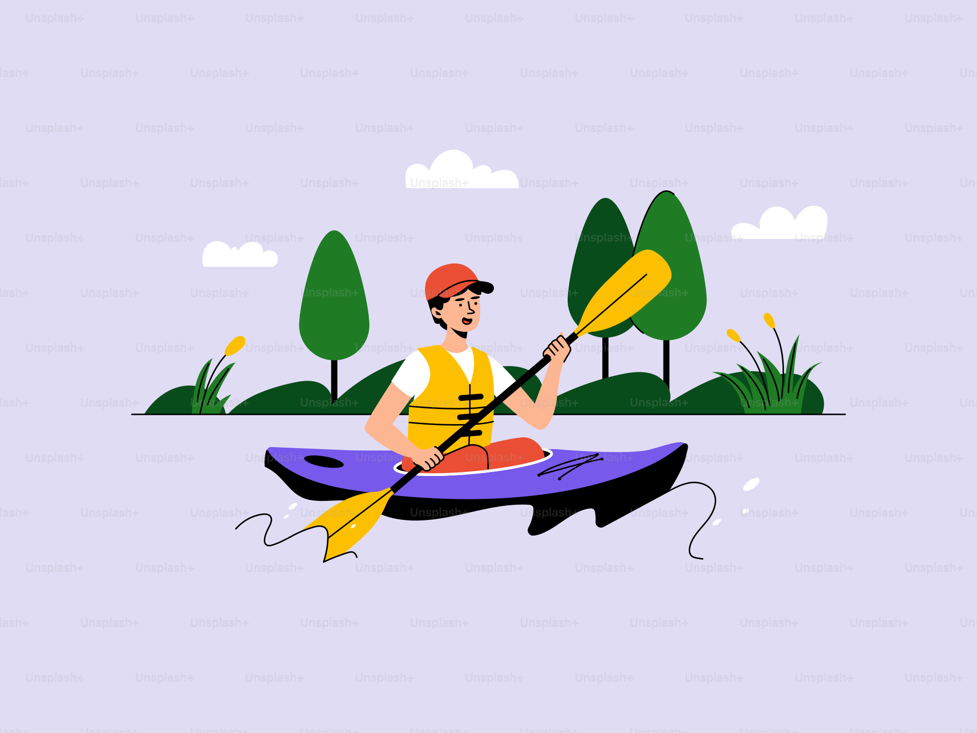 Man is kayaking in a lake or river.