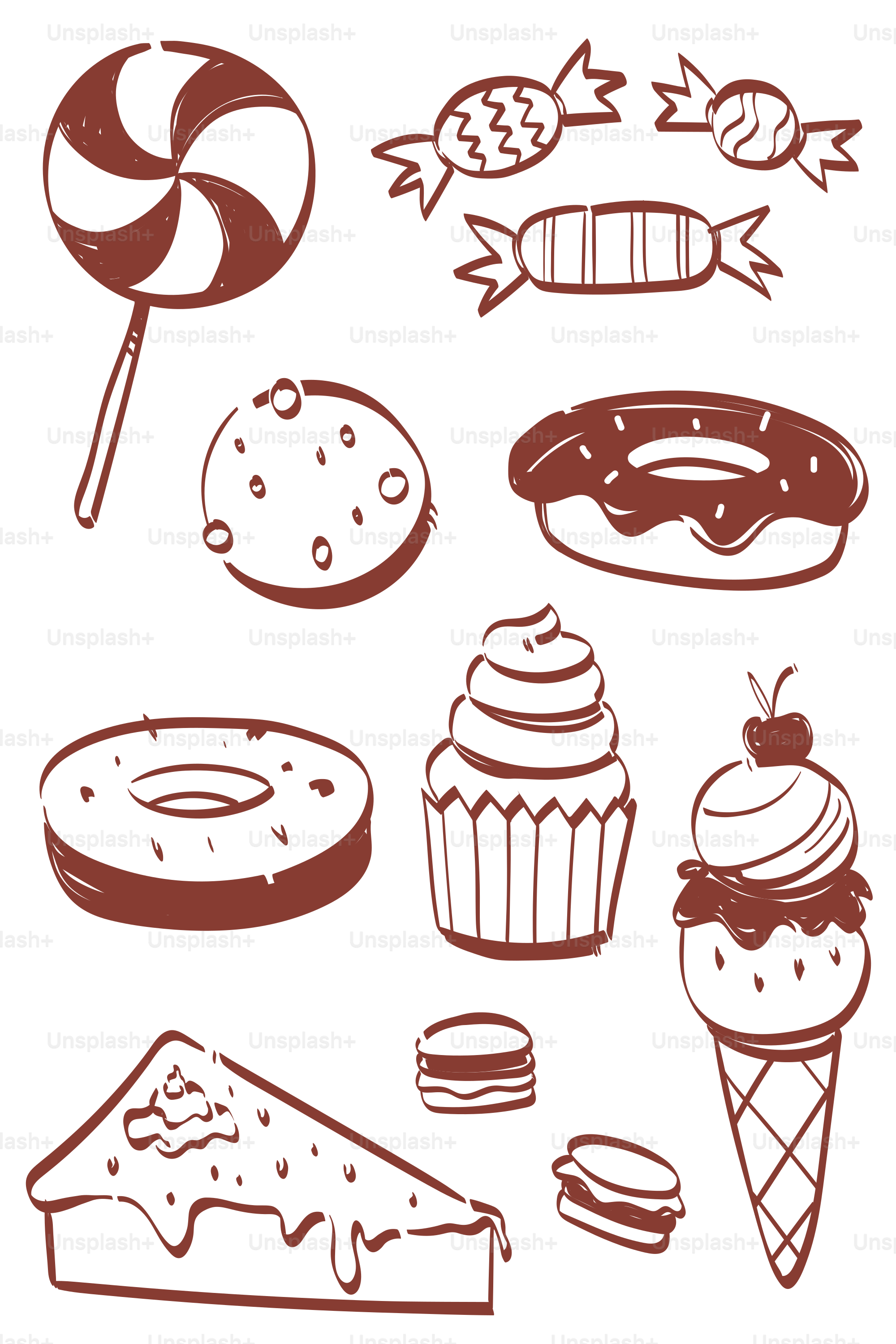 Brown and white sweets and desserts.