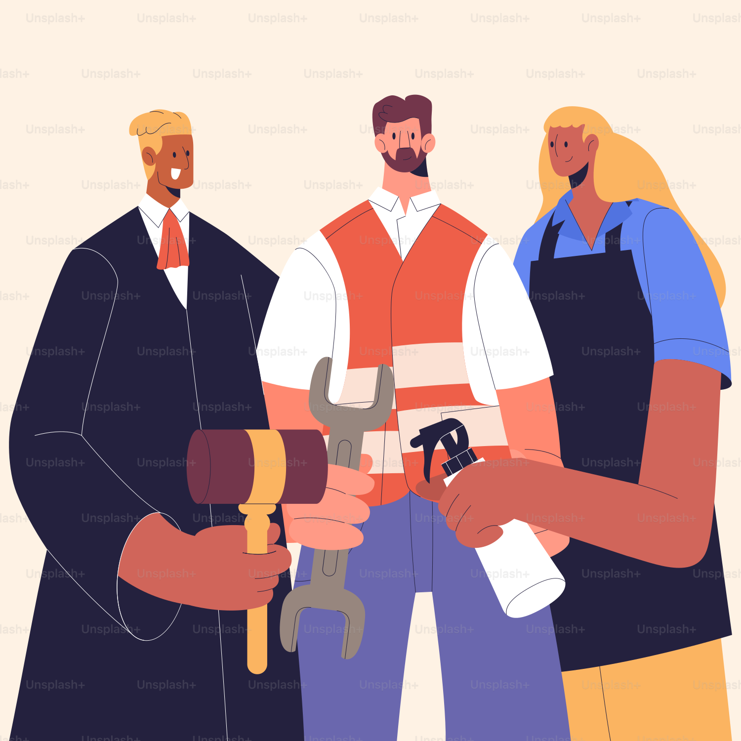 Persone di professioni diverse che stanno insieme.