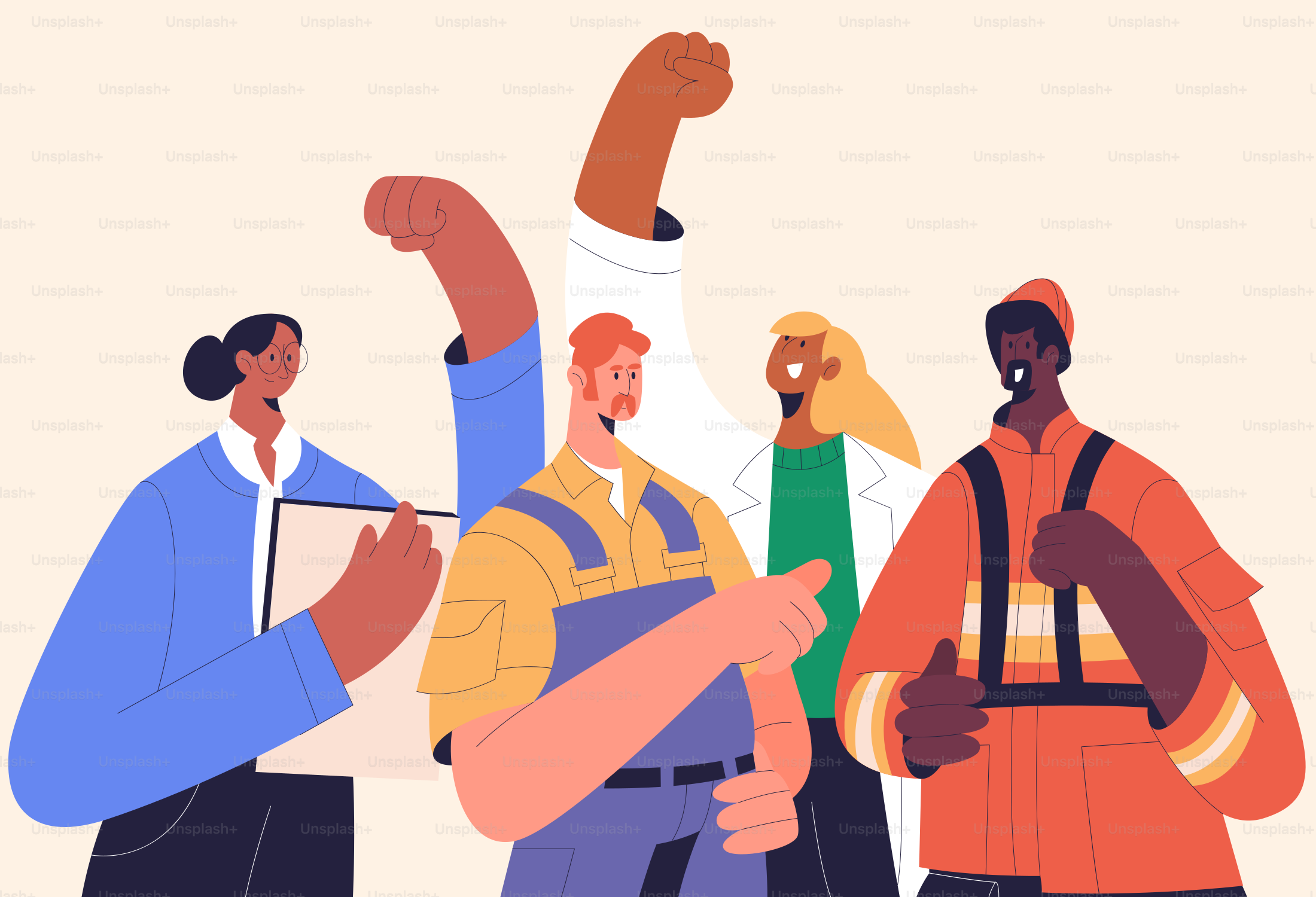 Lavoratori di diversi settori si uniscono in solidarietà.