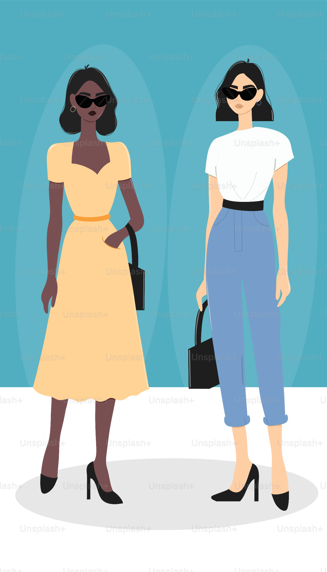 Two stylish women wearing different outfits.