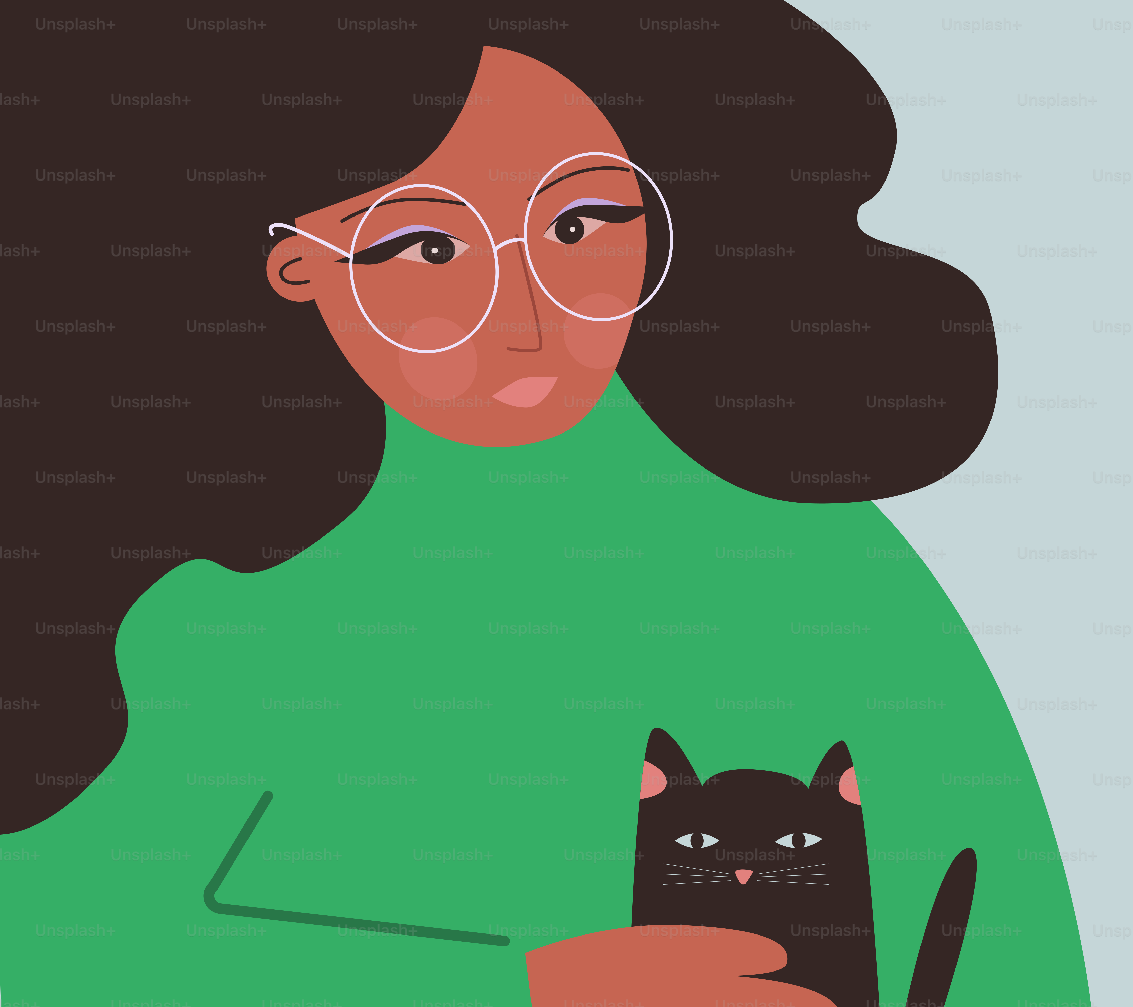 Woman lovingly holds a black cat.