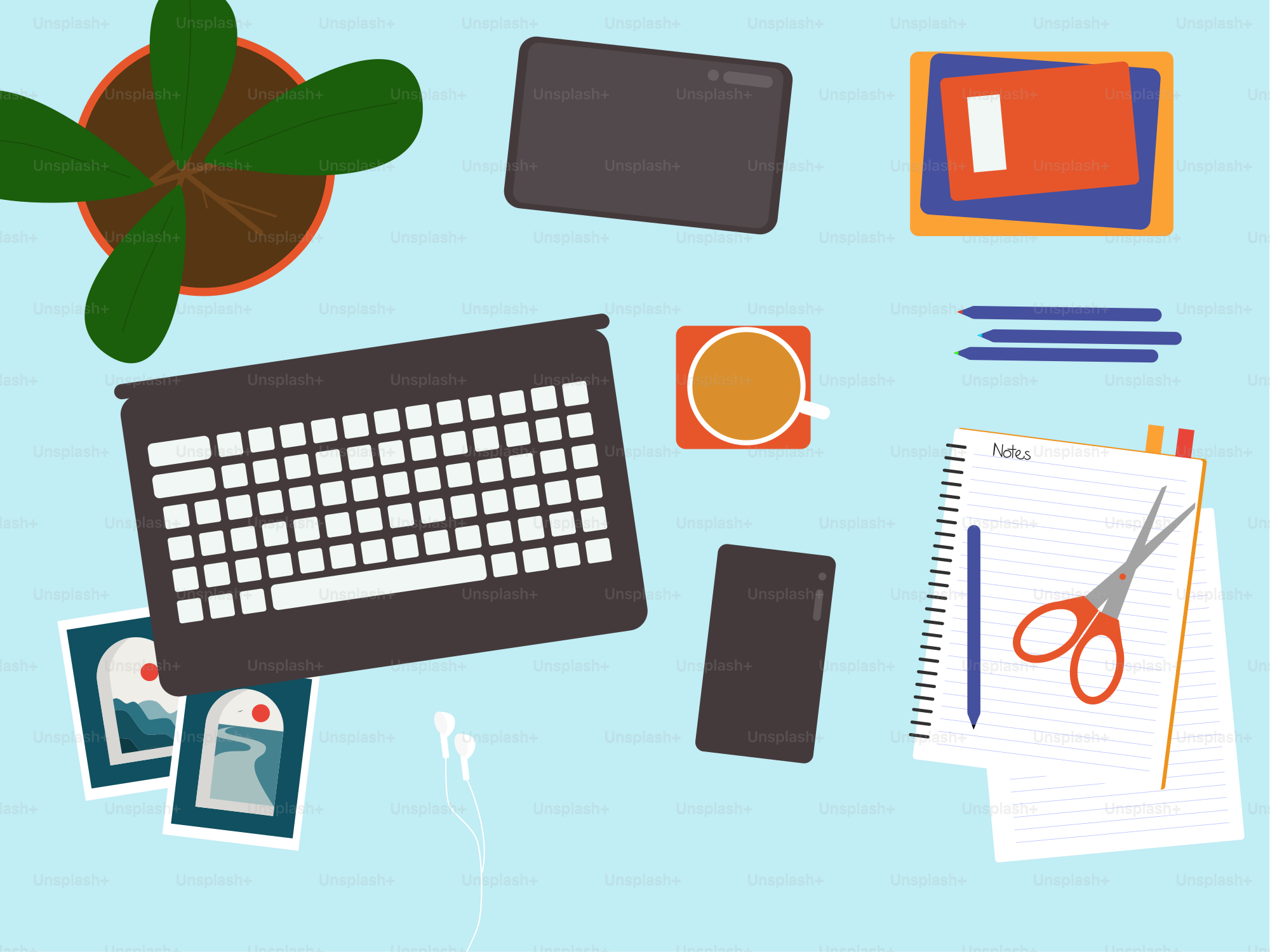 Work desk with everyday office supplies