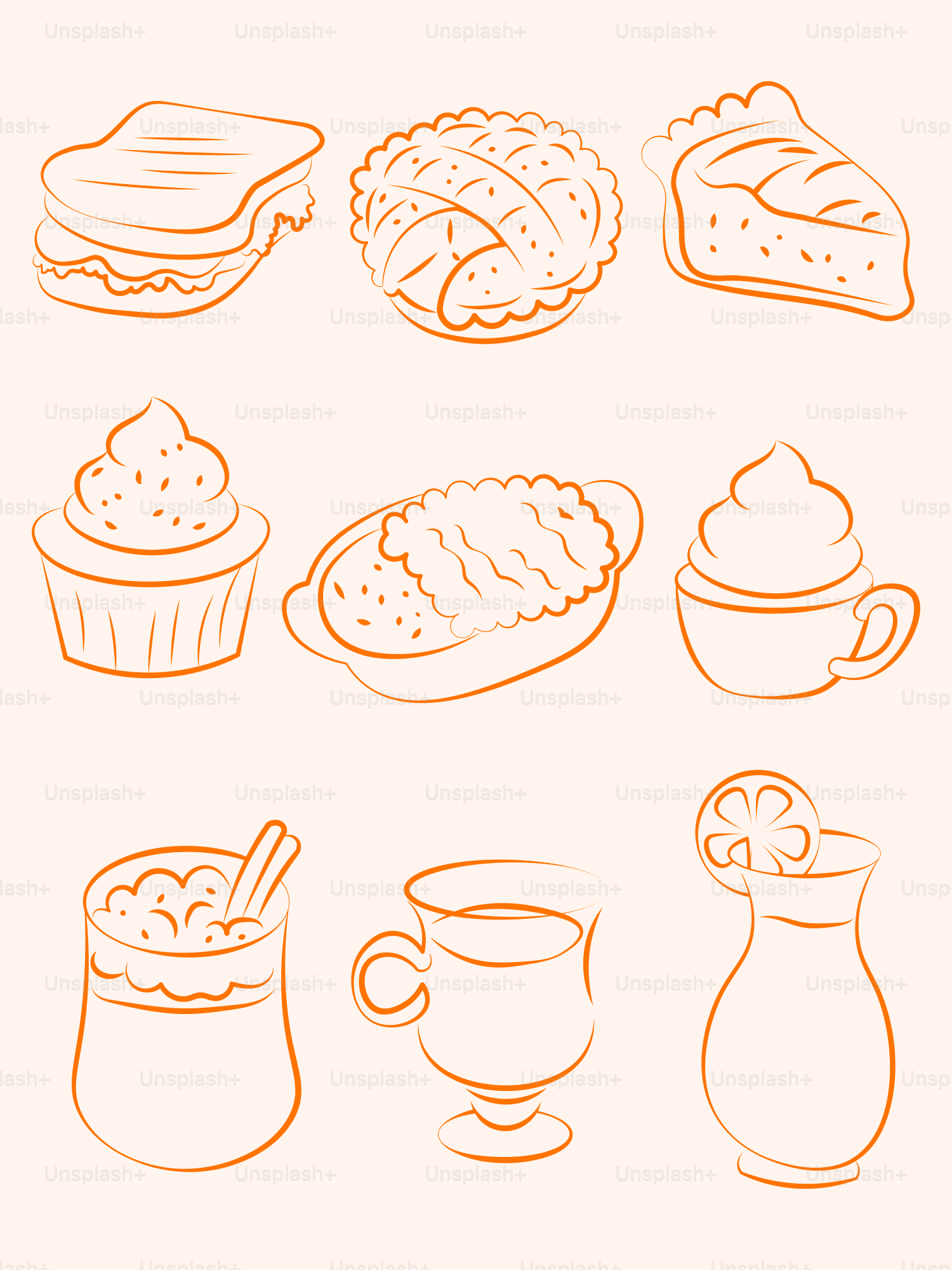 Des plats et boissons délicieux sont présentés en grandes lignes.