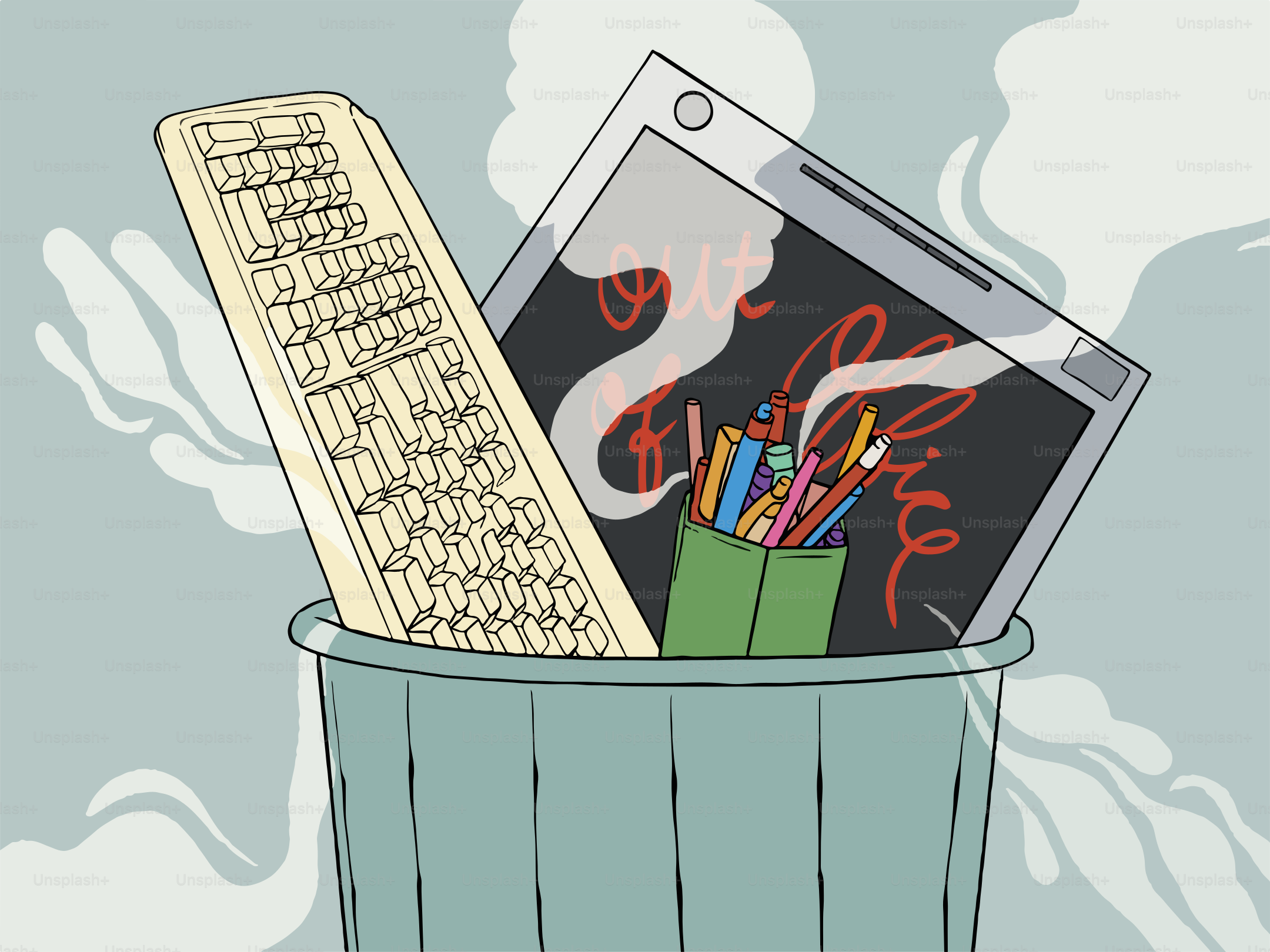 Gli strumenti digitali vengono gettati nella spazzatura.