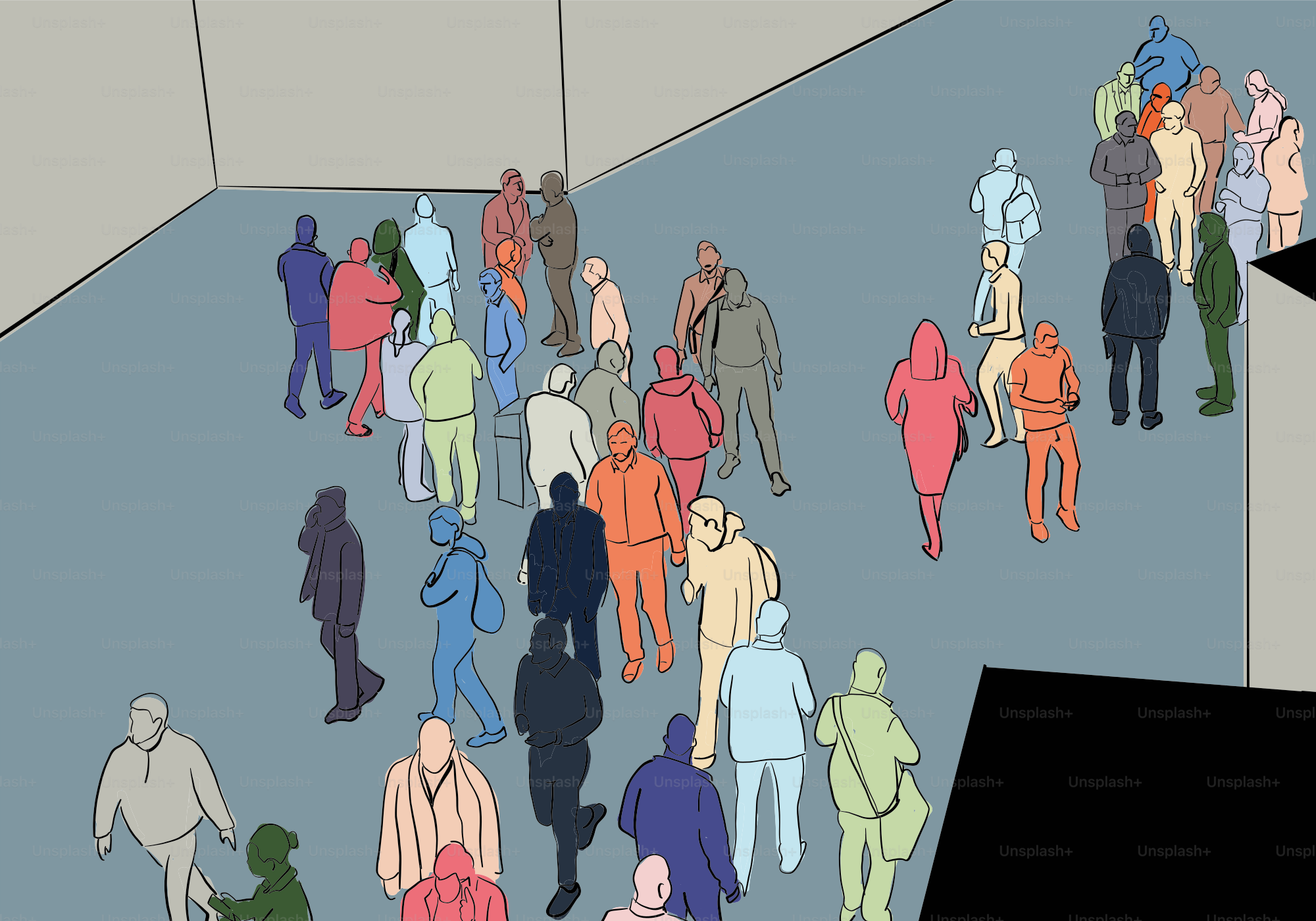 A crowd of people is walking around outdoors.