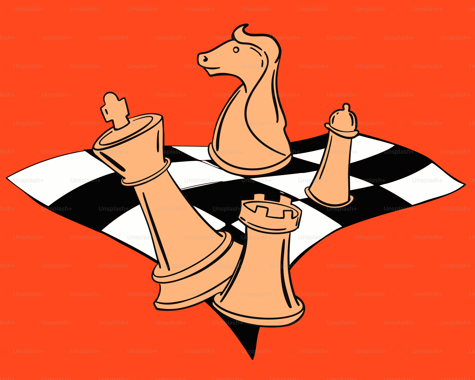 Chess pieces are shown on a checkered board.