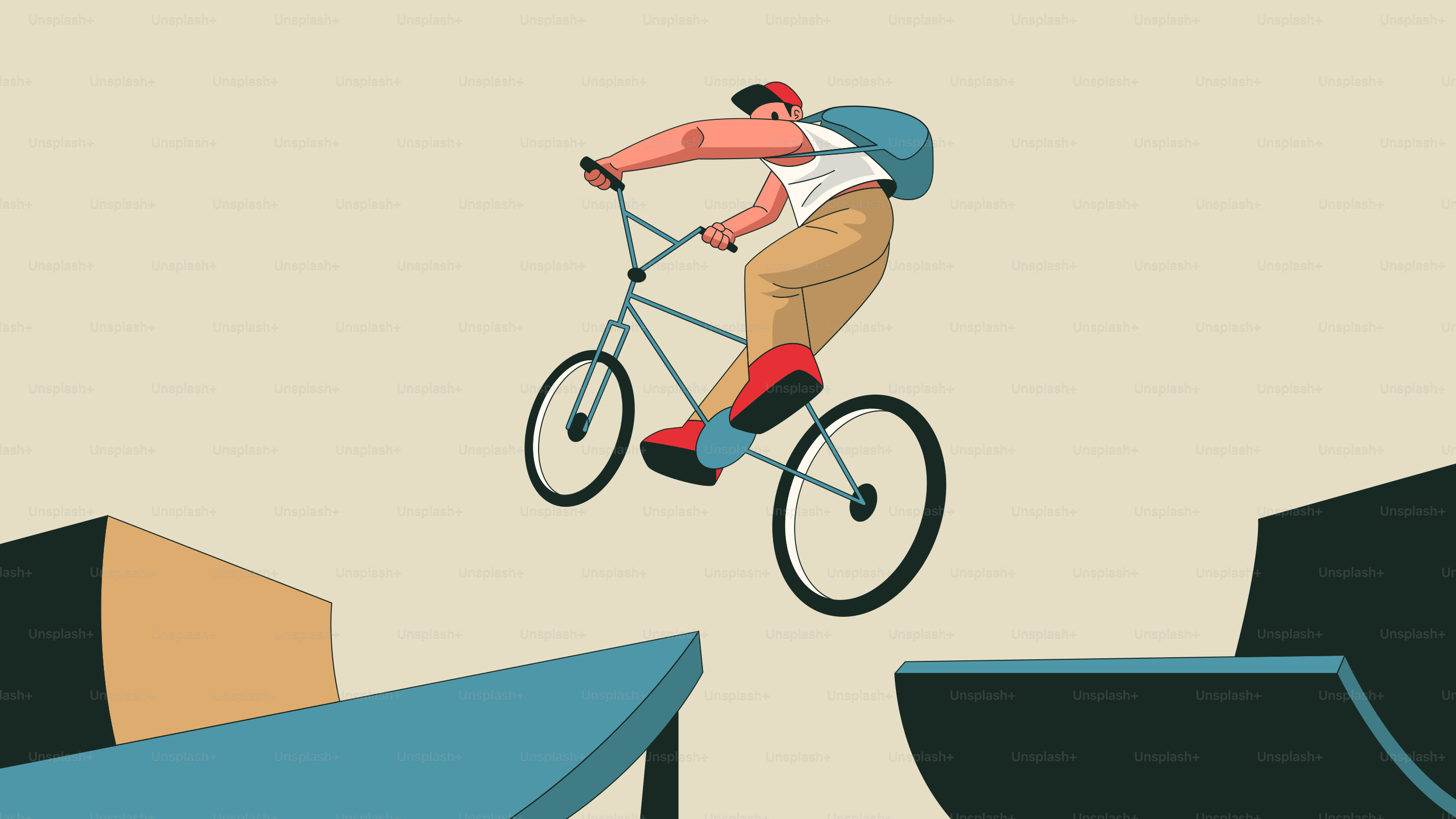 A biker jumps over obstacles on his bike.