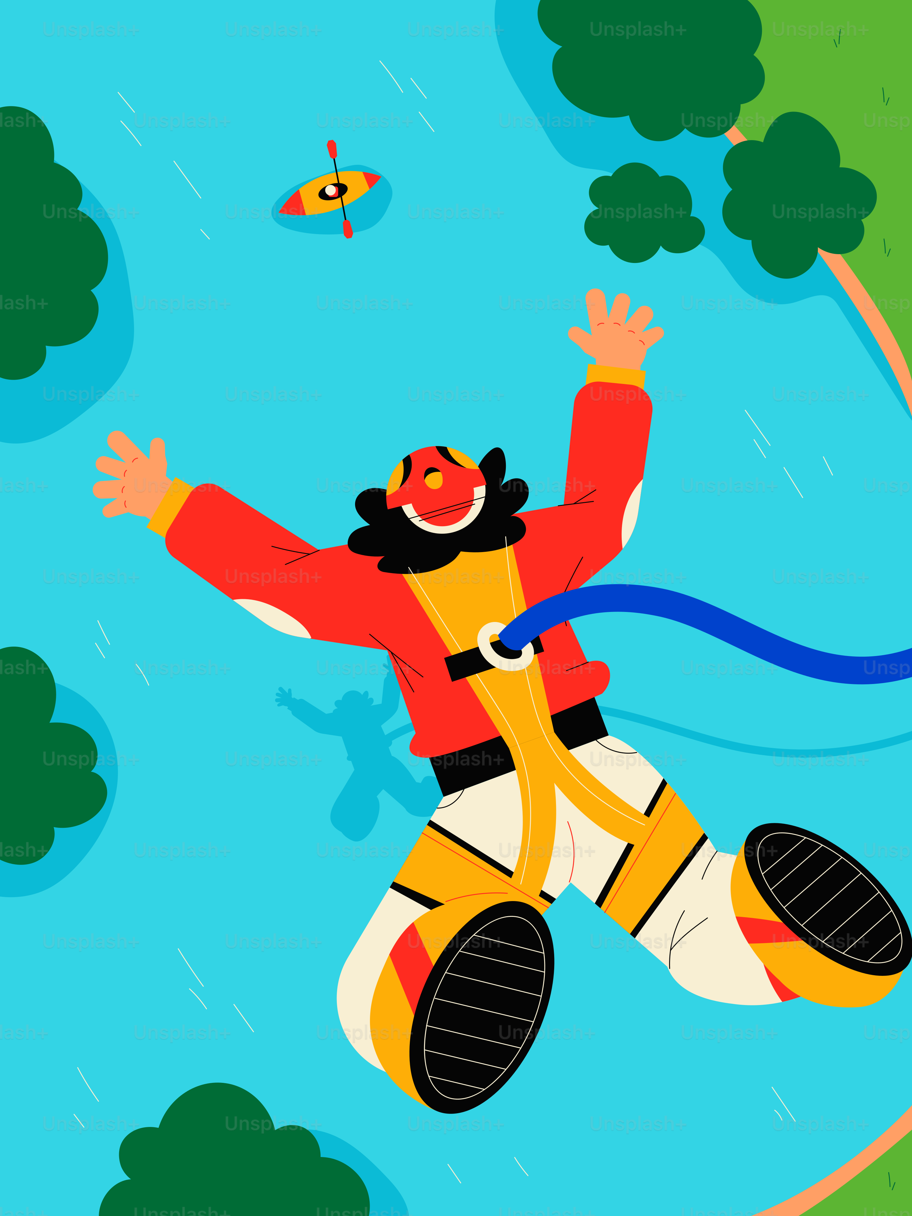 A person is bungee jumping over water.