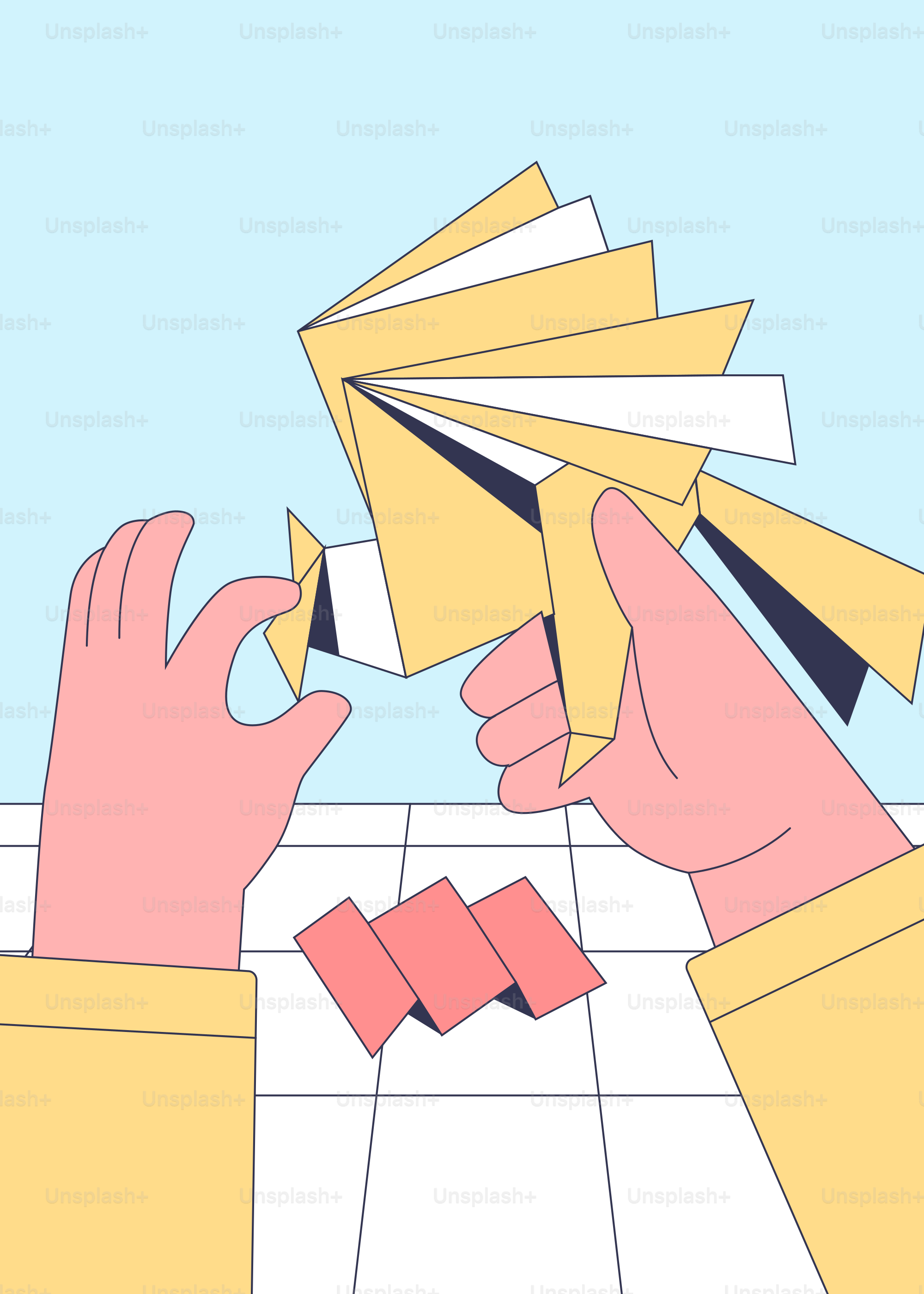 Hands create origami bird, flat design.