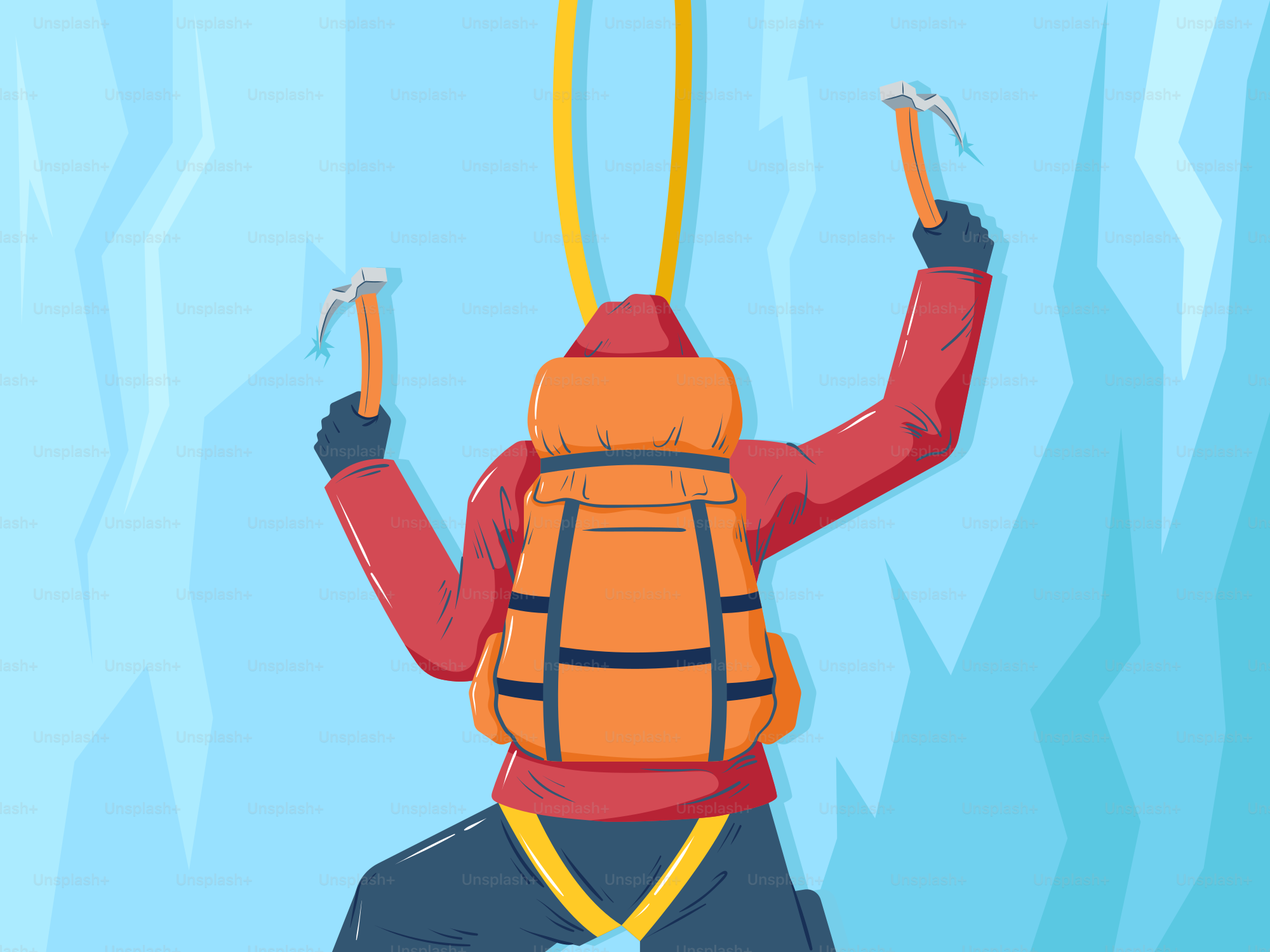 A person ice climbing with gear.