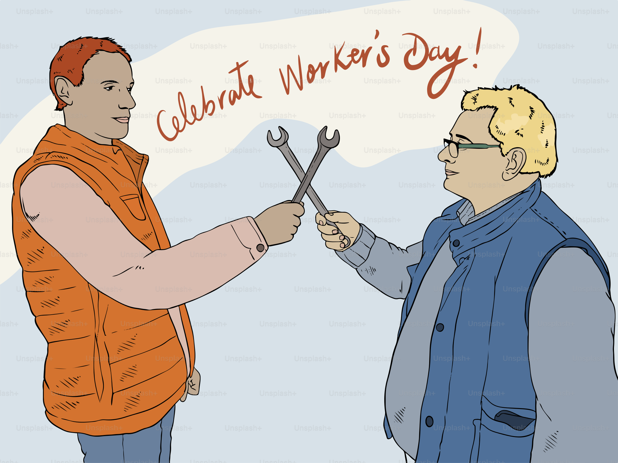 Deux travailleurs trinquent pour célébrer la journée des travailleurs.