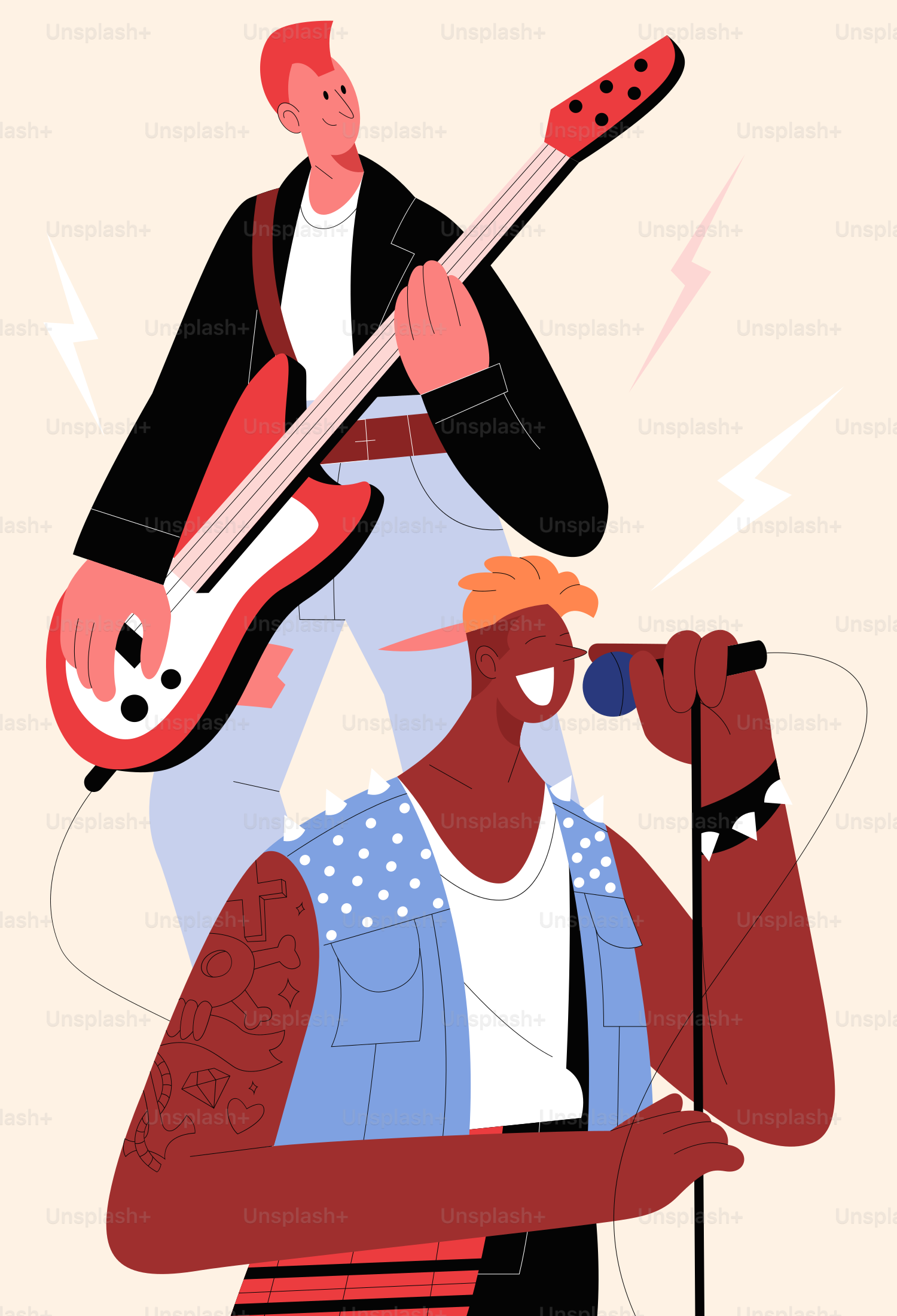 Los miembros de la banda de rock actúan en el escenario.