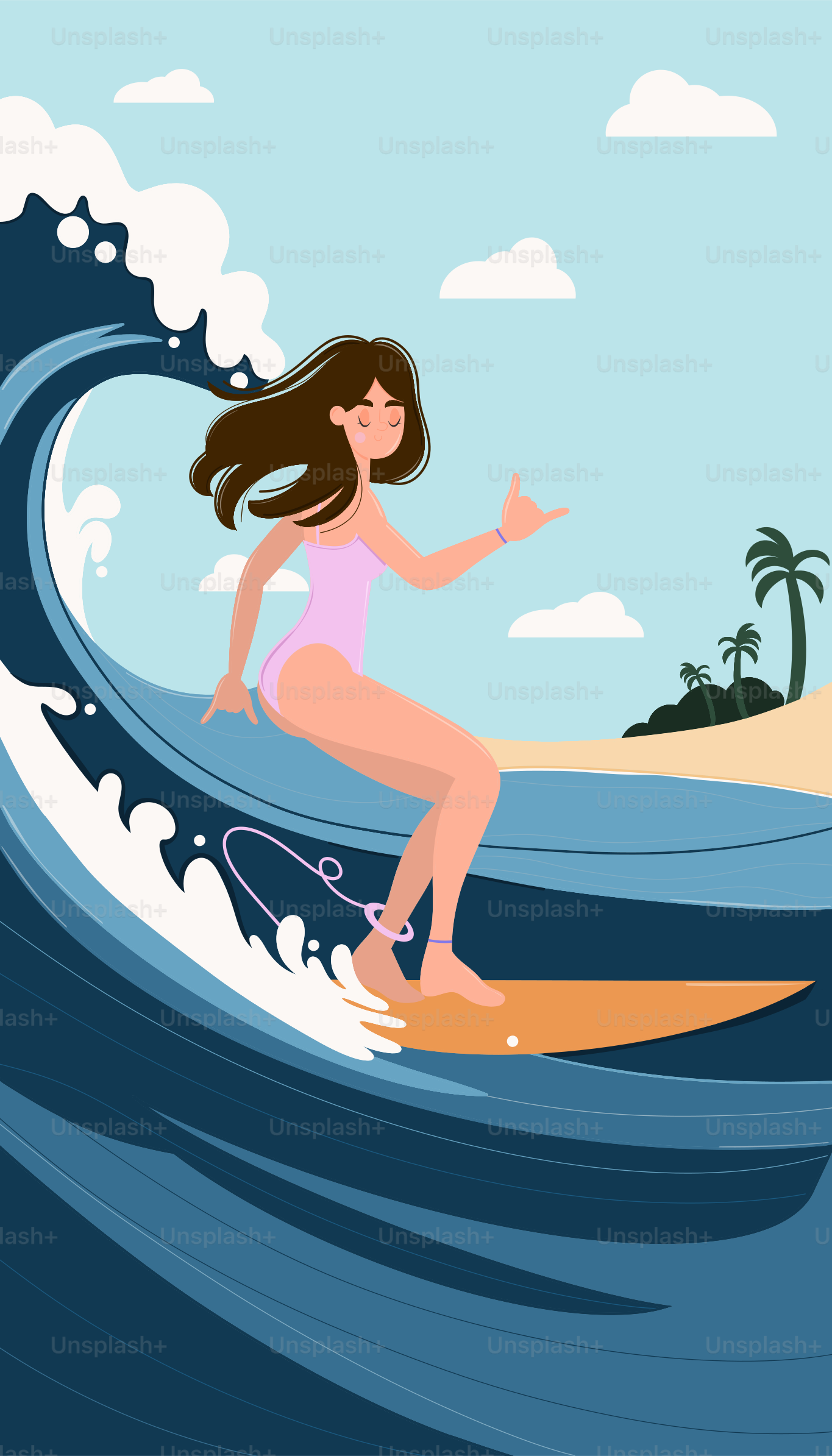 A surfer rides a wave on a sunny day.