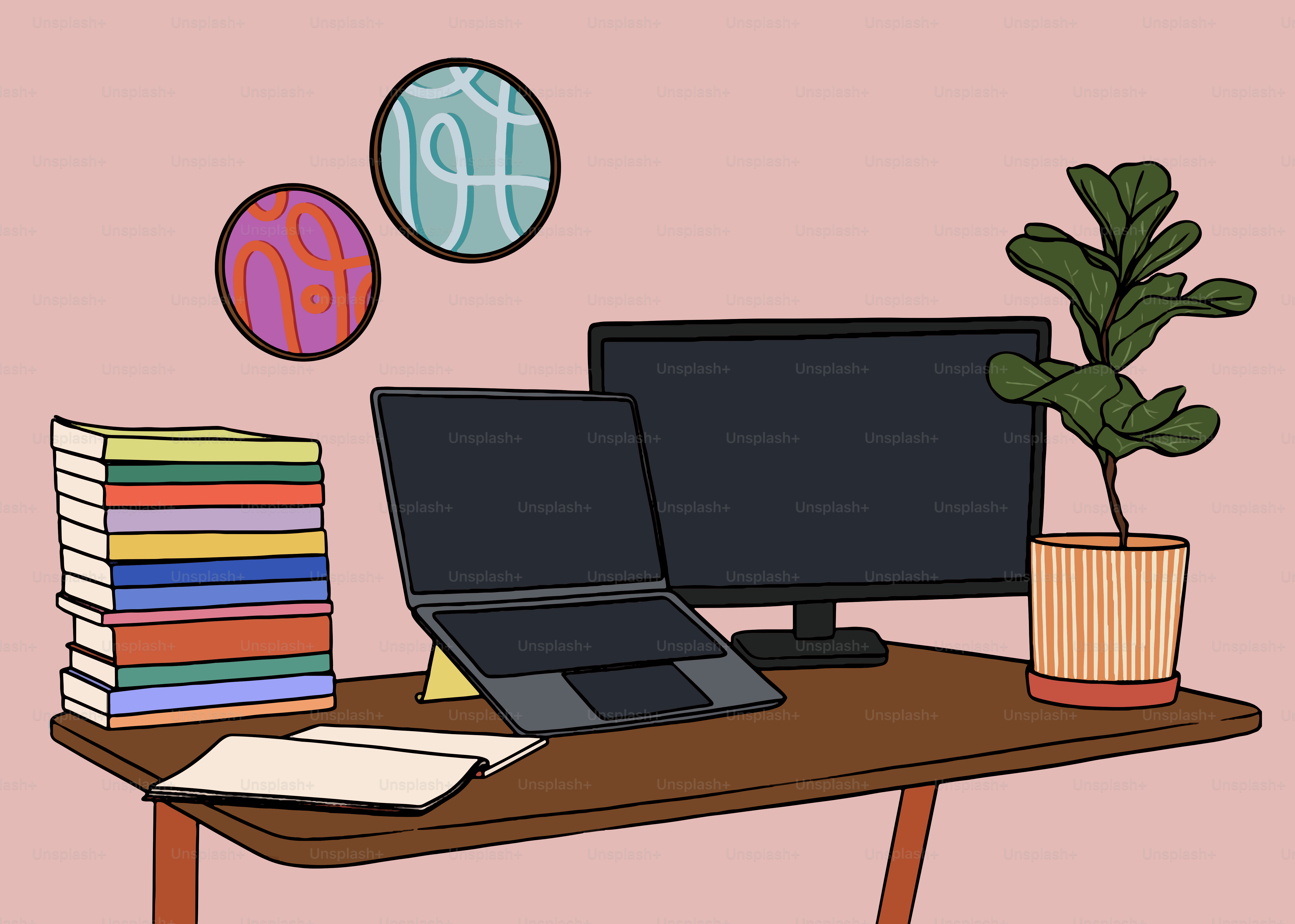 A cozy workspace featuring a laptop and monitor.