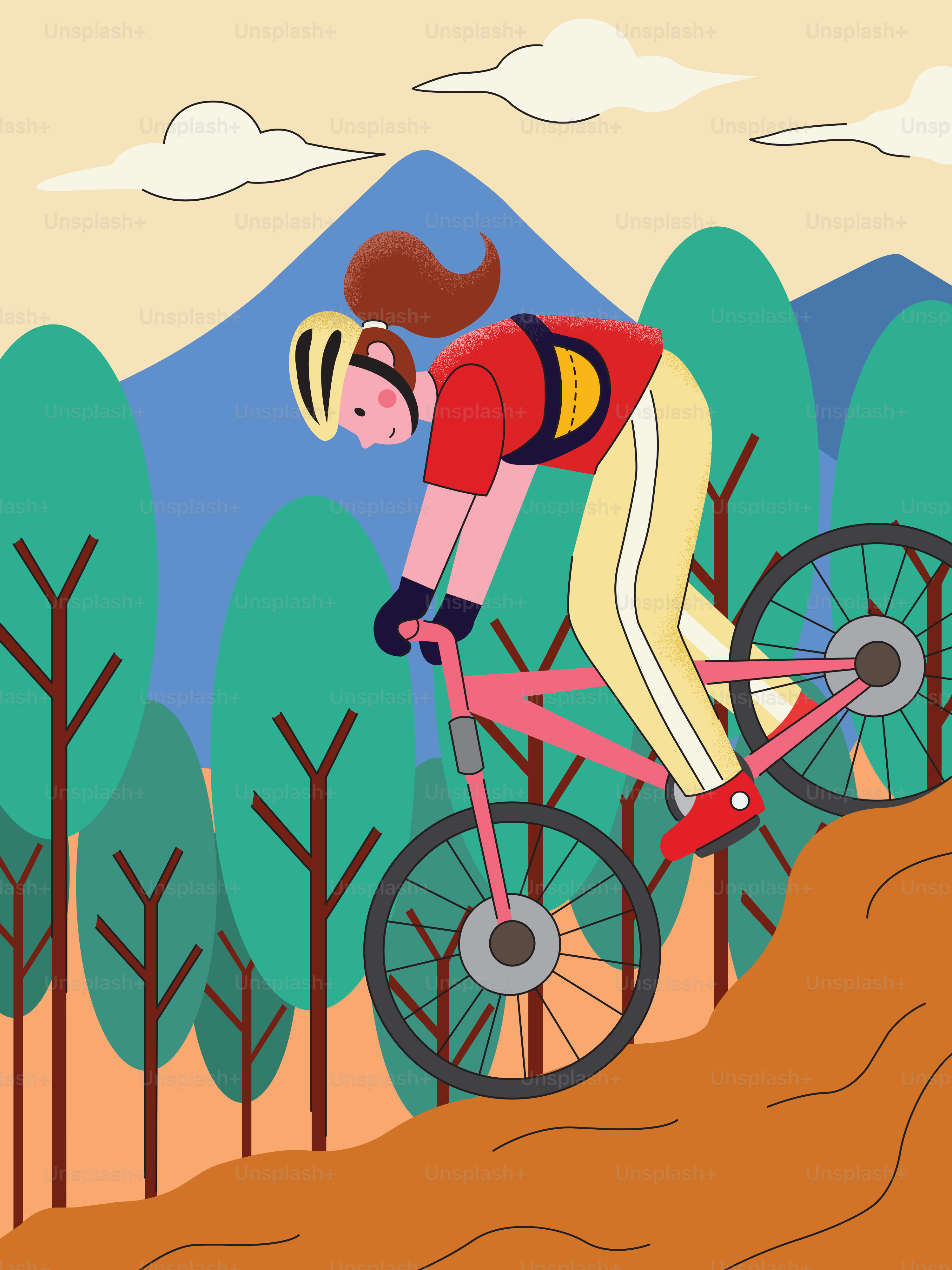 A cyclist rides downhill on a mountain trail.