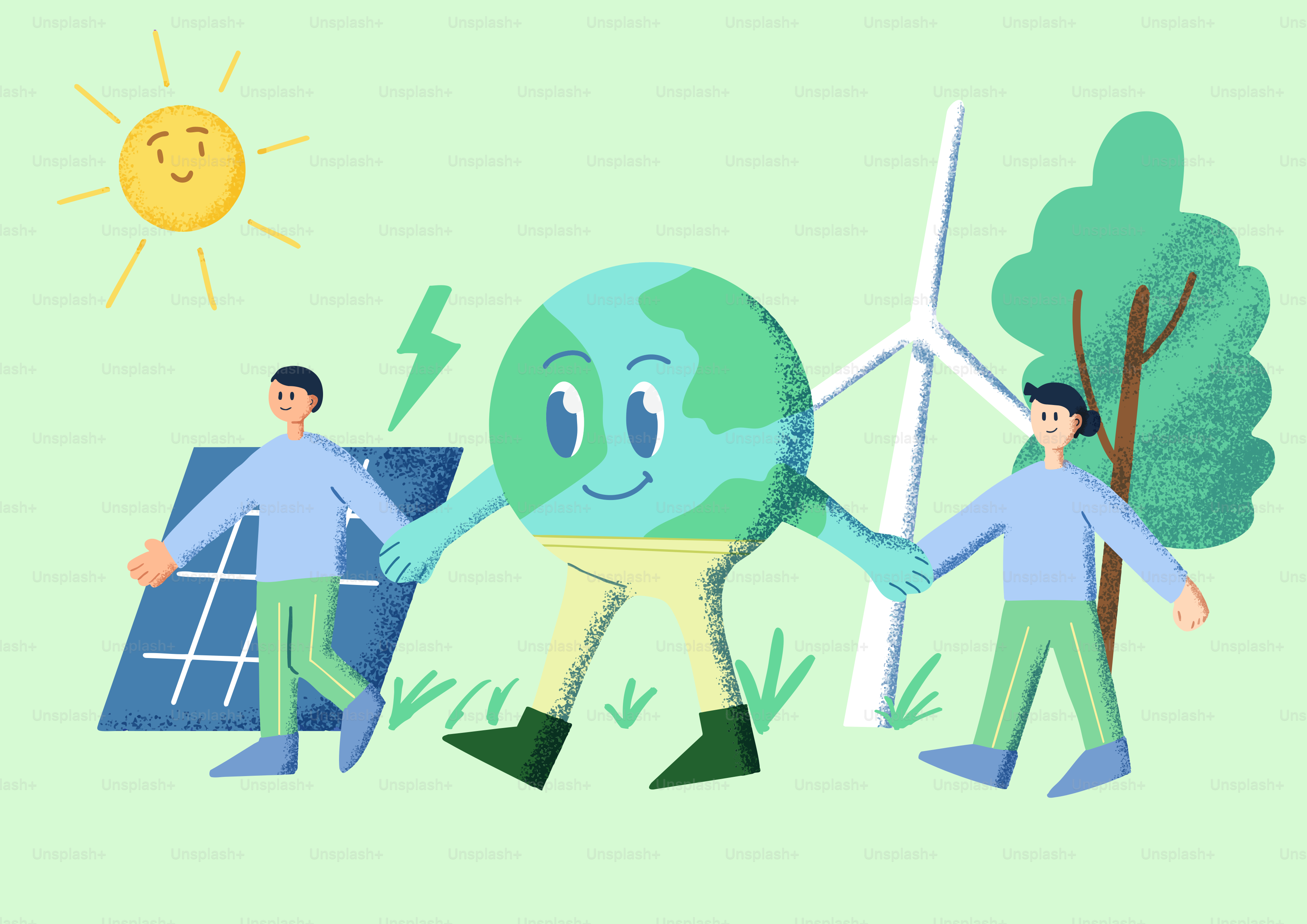 As pessoas protegem a terra com energia limpa.