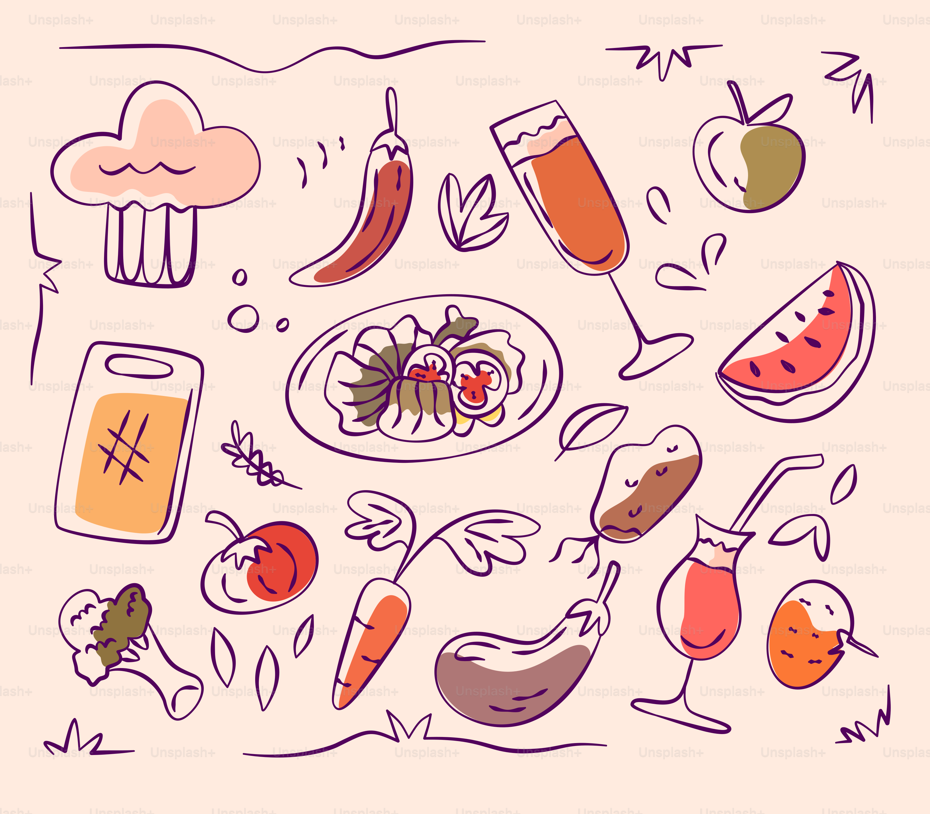 Fresh and healthy food illustrations are displayed.