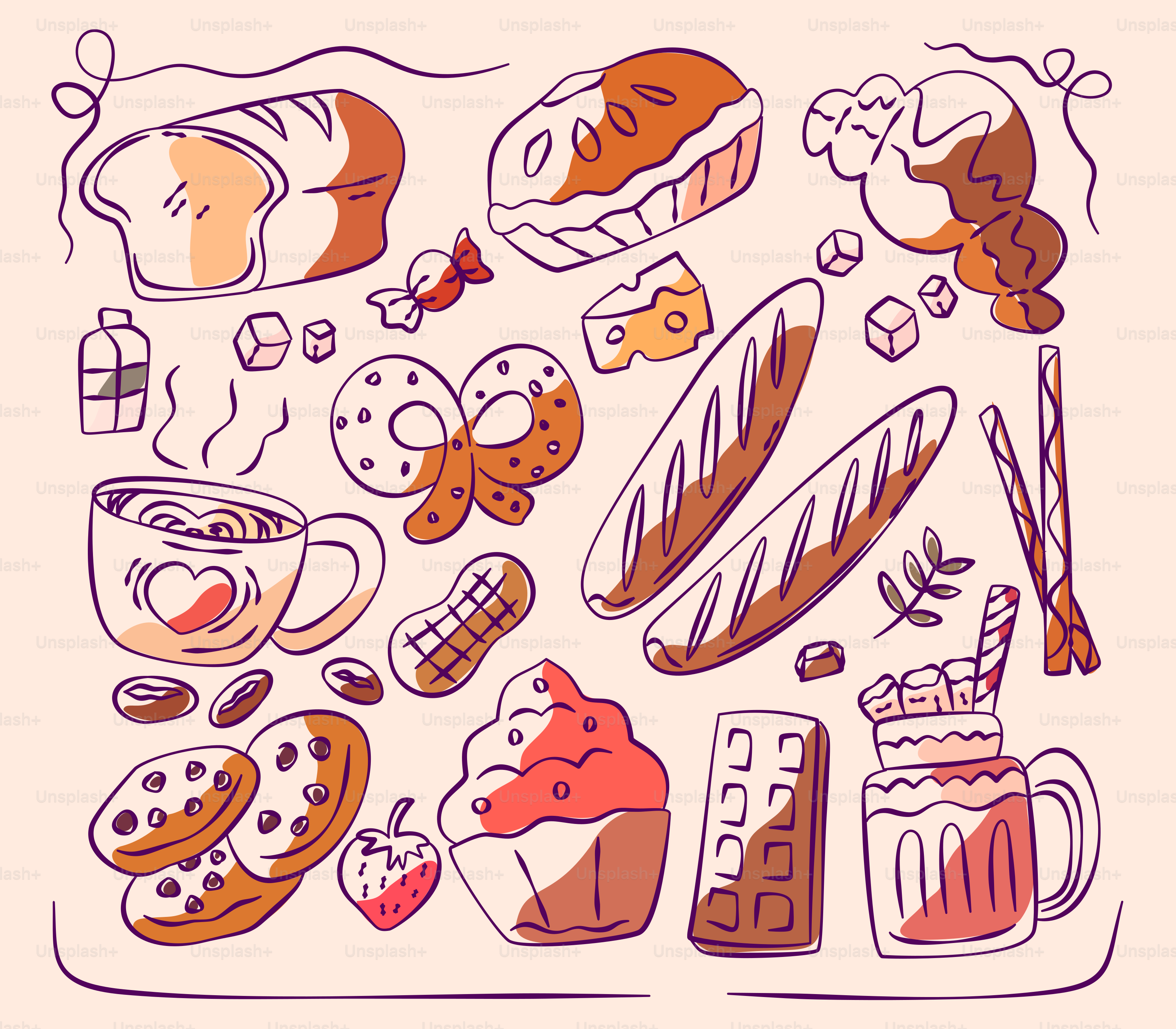 Delicious baked goods and treats are shown in the image.