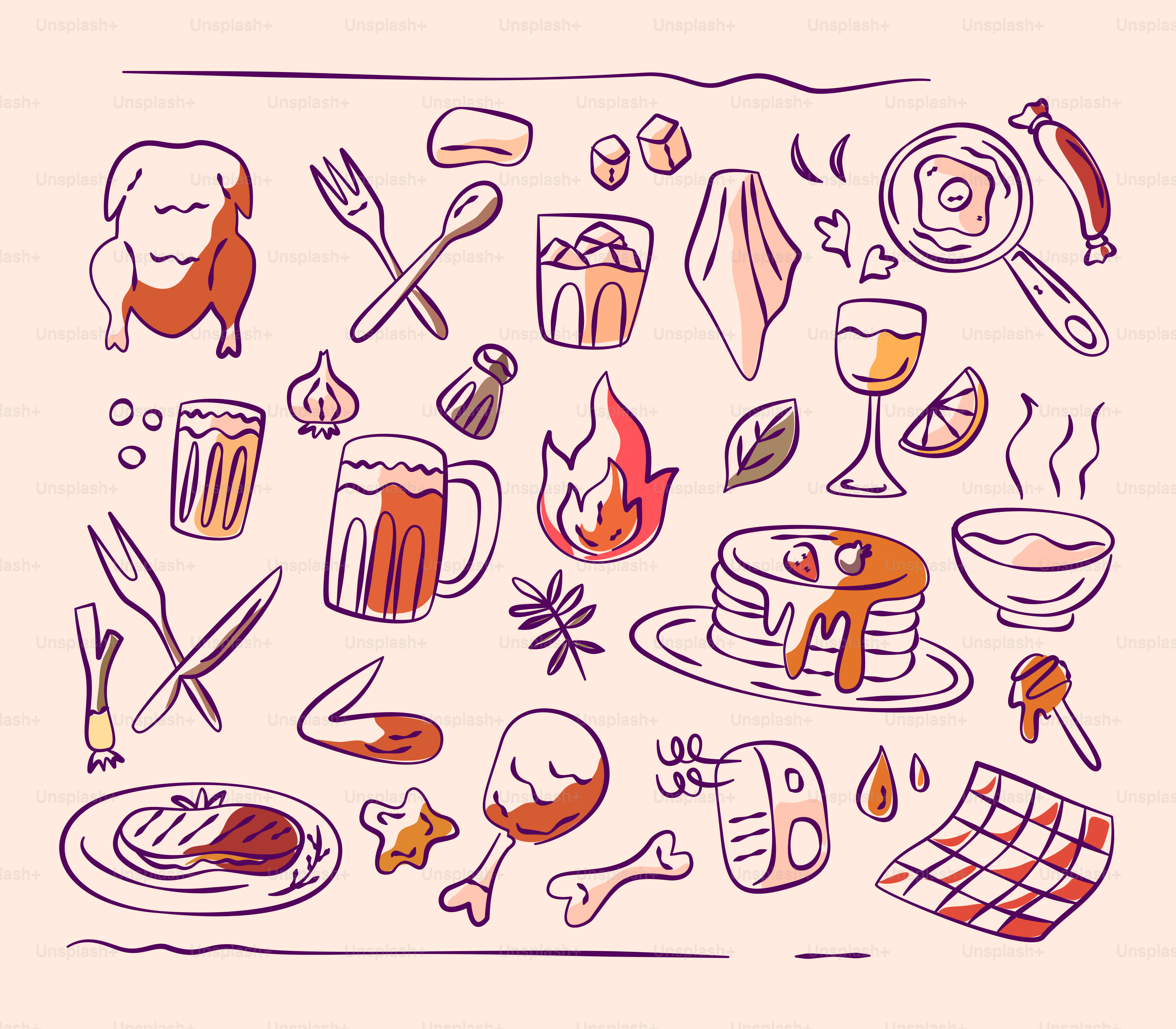 Delicious foods and drinks are ready to be served.