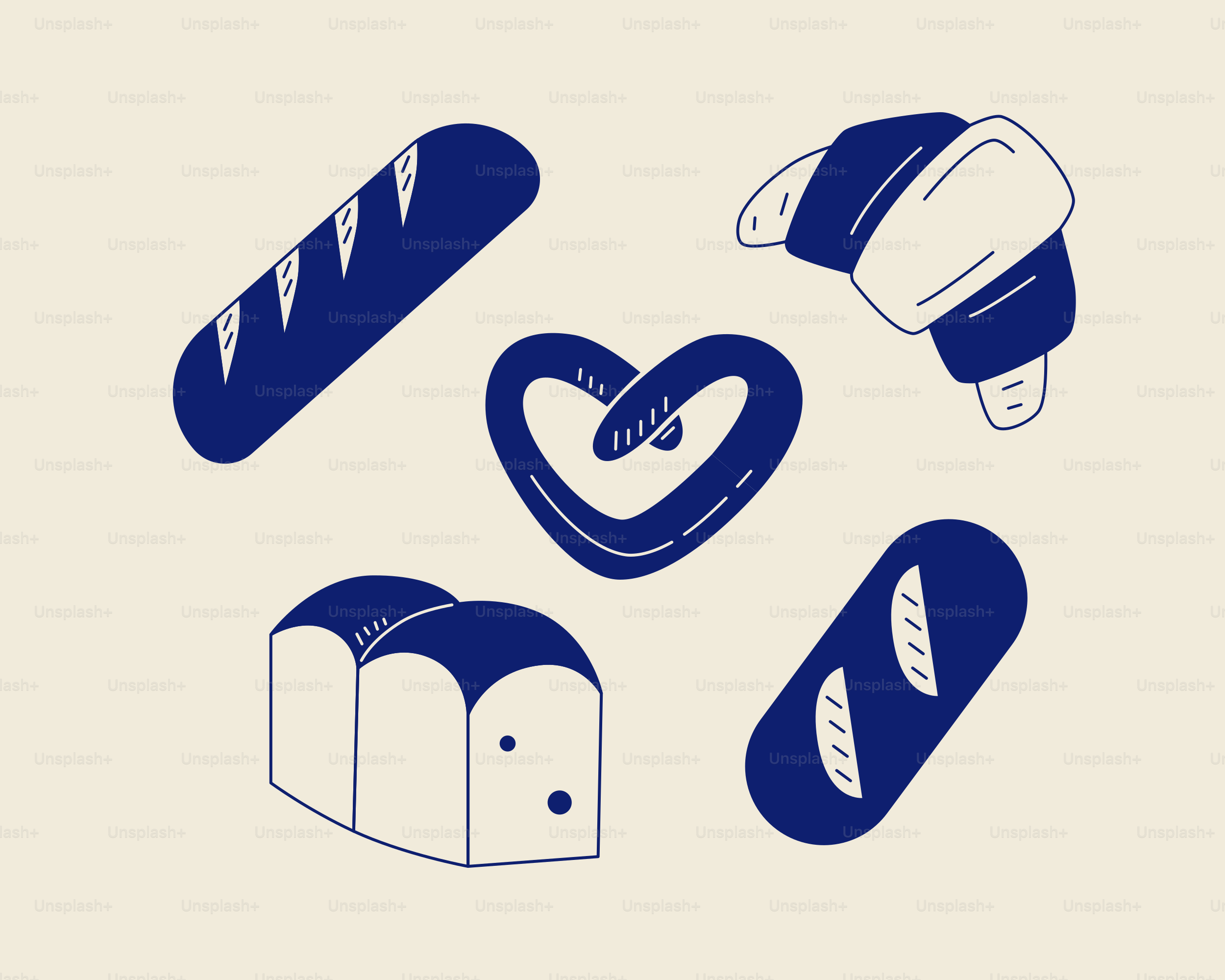 Produits de boulangerie, y compris le pain, le bretzel et le croissant.