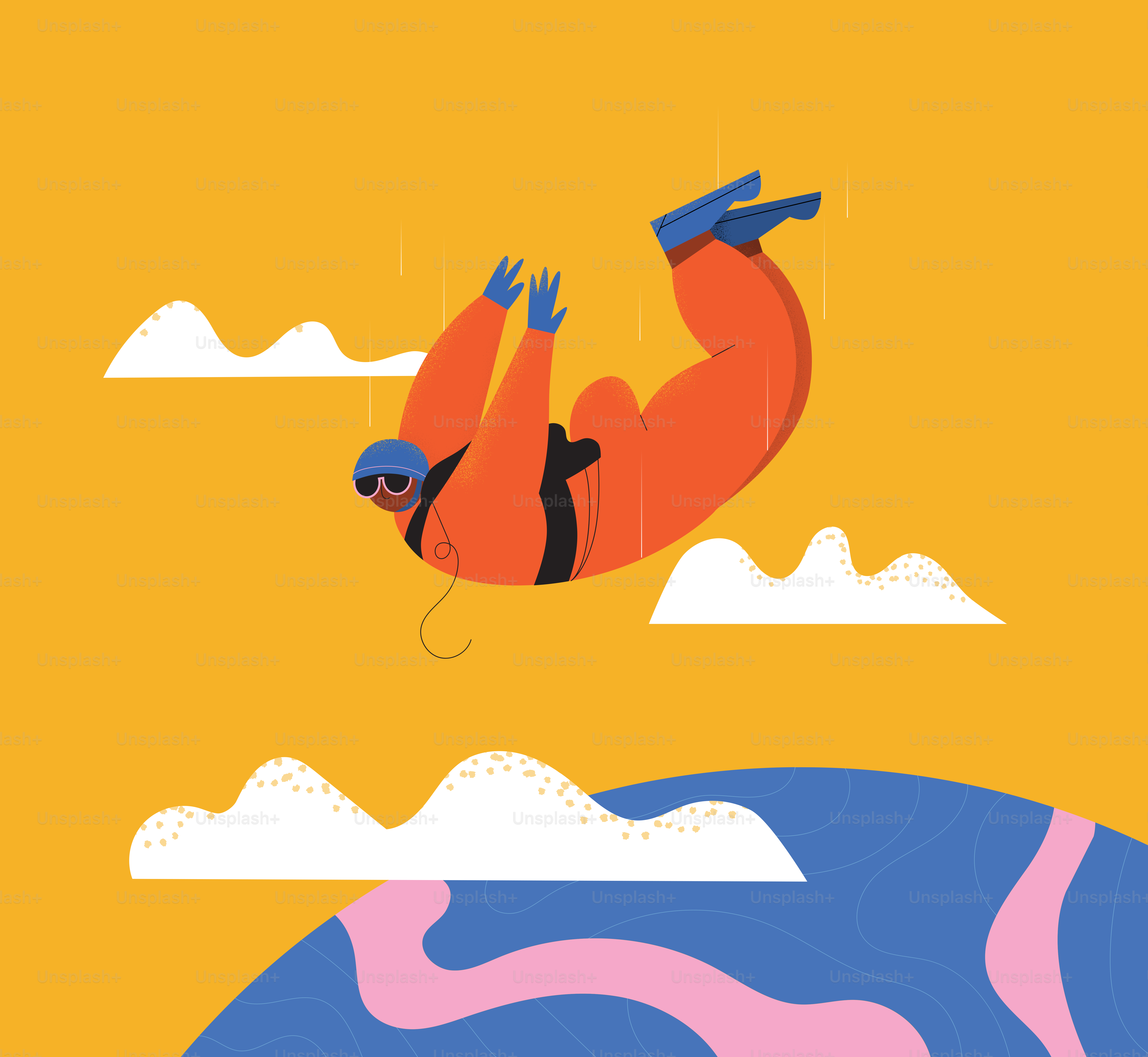 Skydiver plunges from the sky with orange suit.