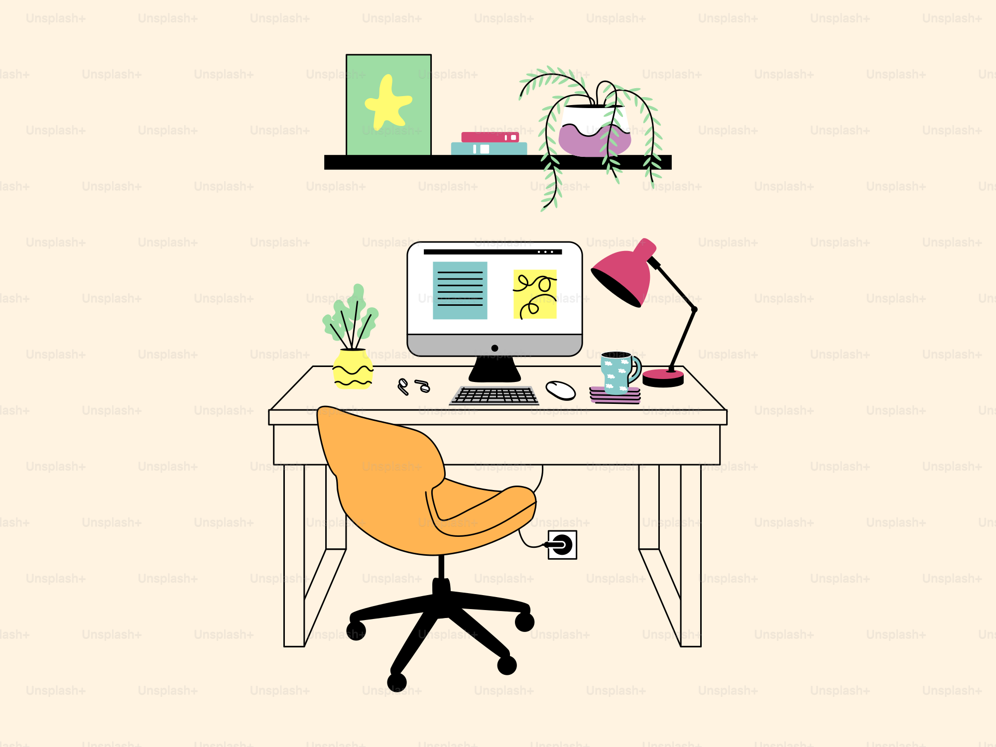 A cozy, modern home office workspace.