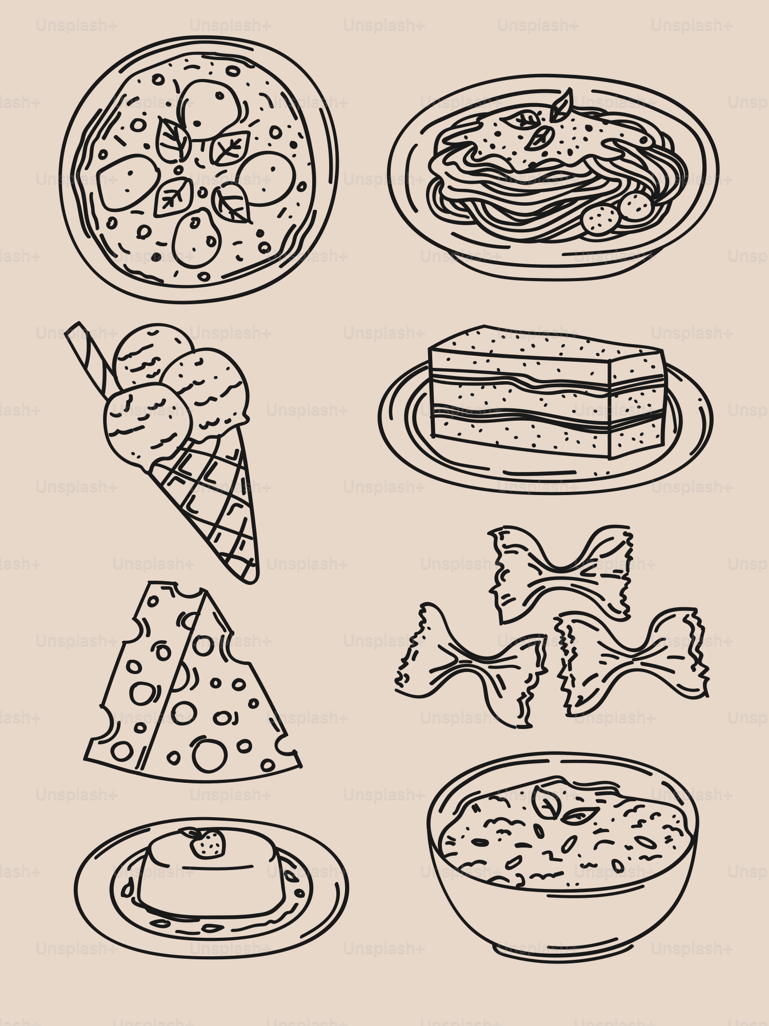 Various italian food items are drawn. vector – Food Image on Unsplash, image size:3000x4000