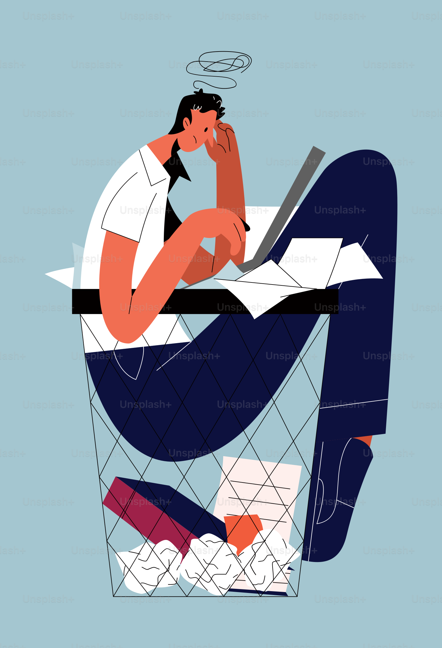 A stressed man overwhelmed by work problems.